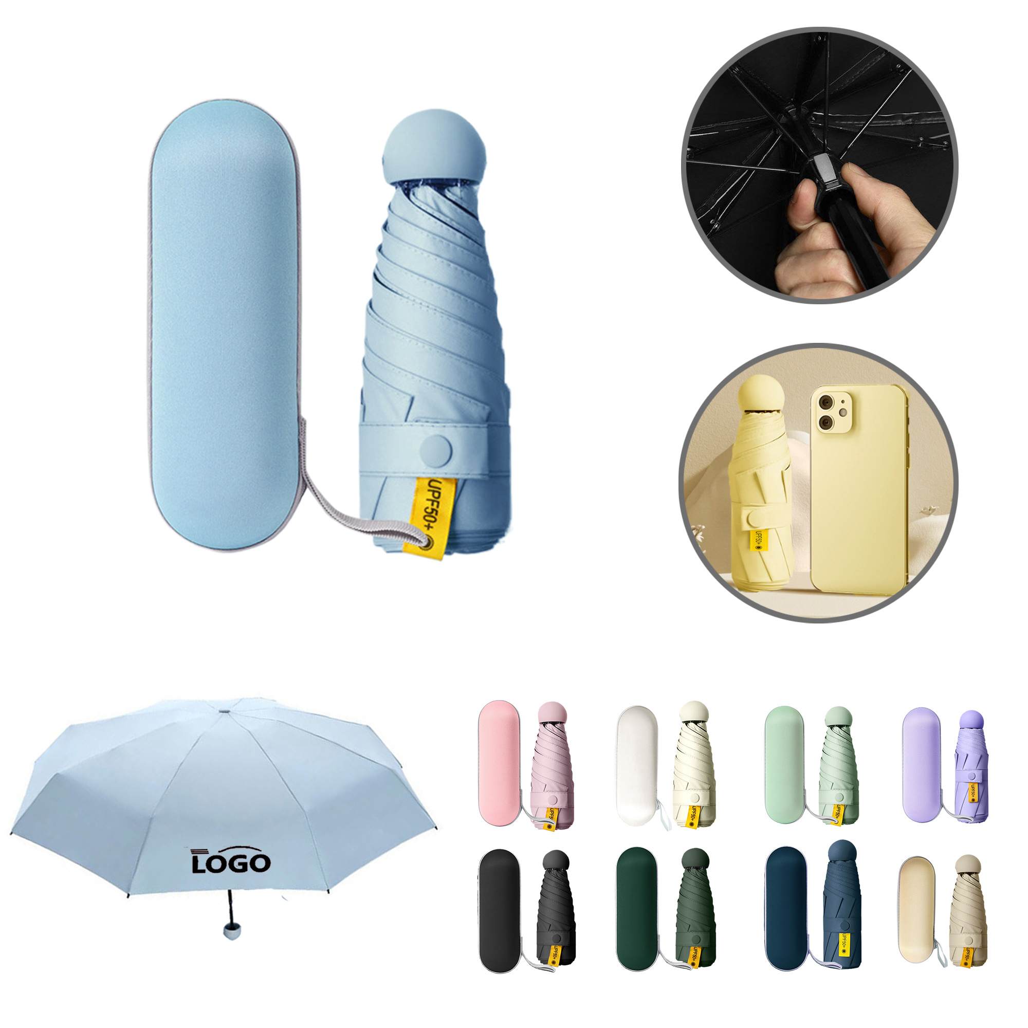 MOQ10 Compact Mini Capsule Umbrella For Sun And Rain 9