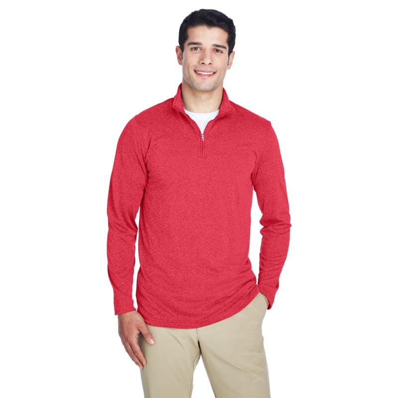 UltraClub Men's Cool & Dry Heathered Performance Quarter-Zip 16