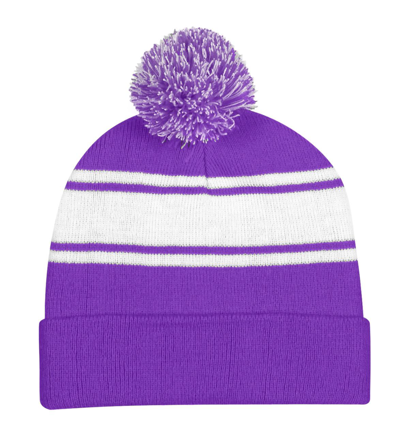 Two-Tone Knit Pom Beanie With Cuff 2