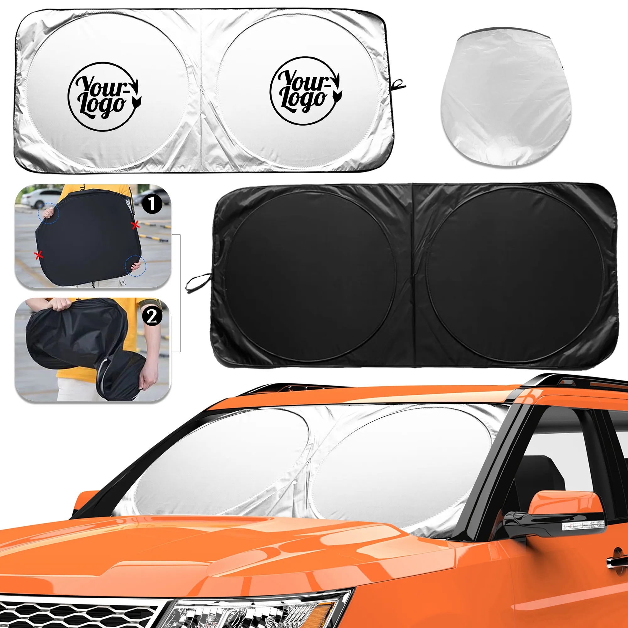 Reflective Foldable Car Sun Shade Windshield with Pouch 1