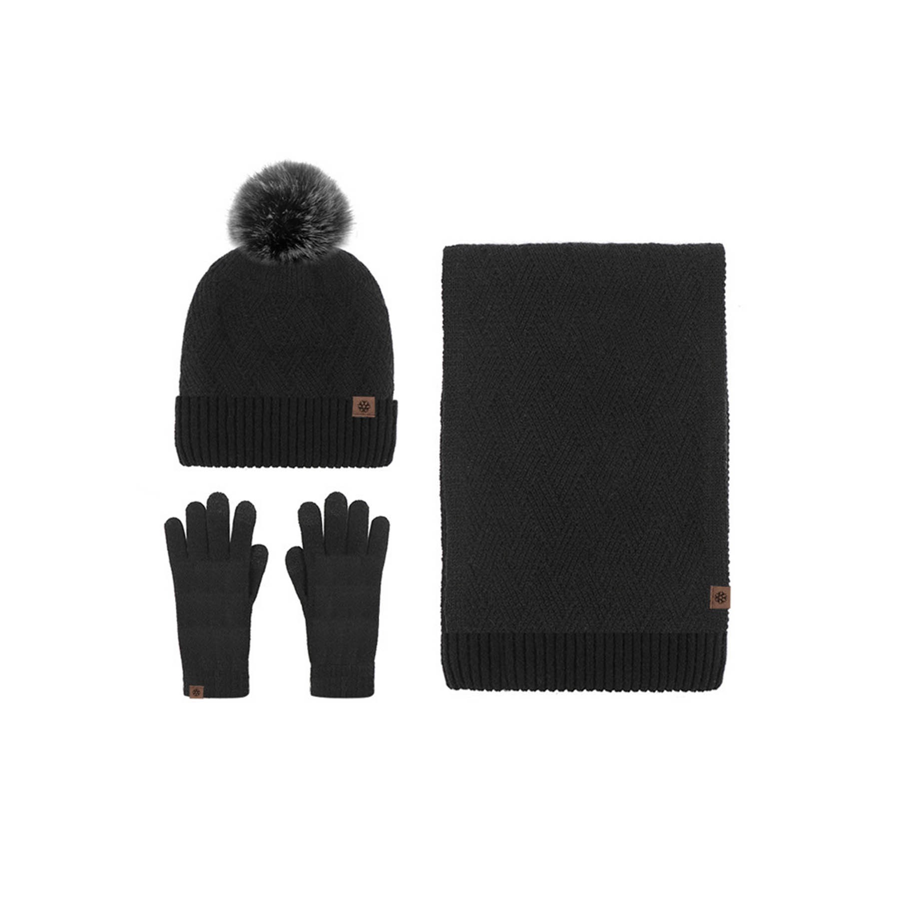 Winter Warm Knitted Scarf Beanie Hat and Gloves Set 1