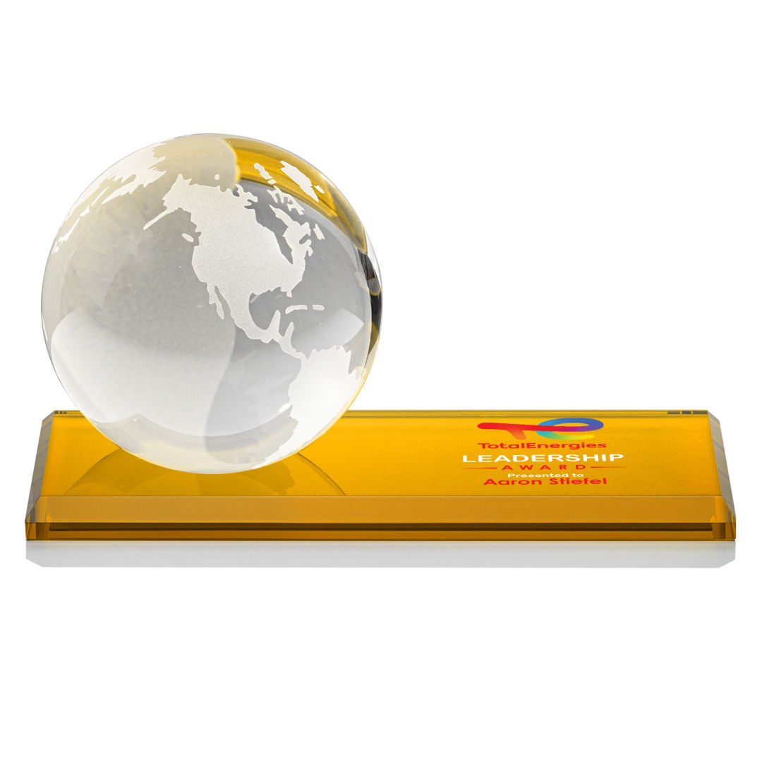 Globe VividPrint™ Award on Rectangle Base - Amber 8