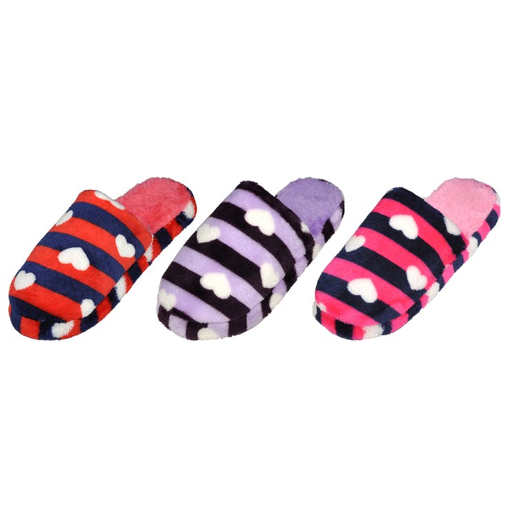 Women's Striped Slippers - Heart Print S-XL 2