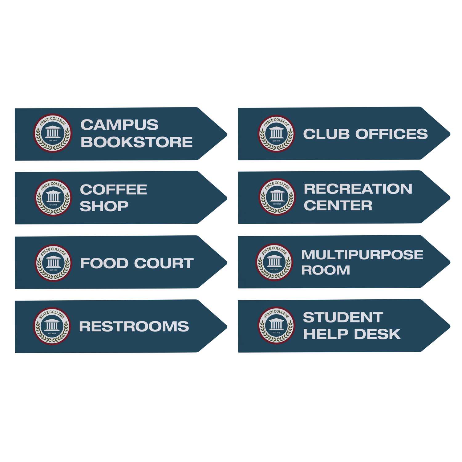 Wayfinding Arrow Sign Post Set of Eight Graphic Signs 2
