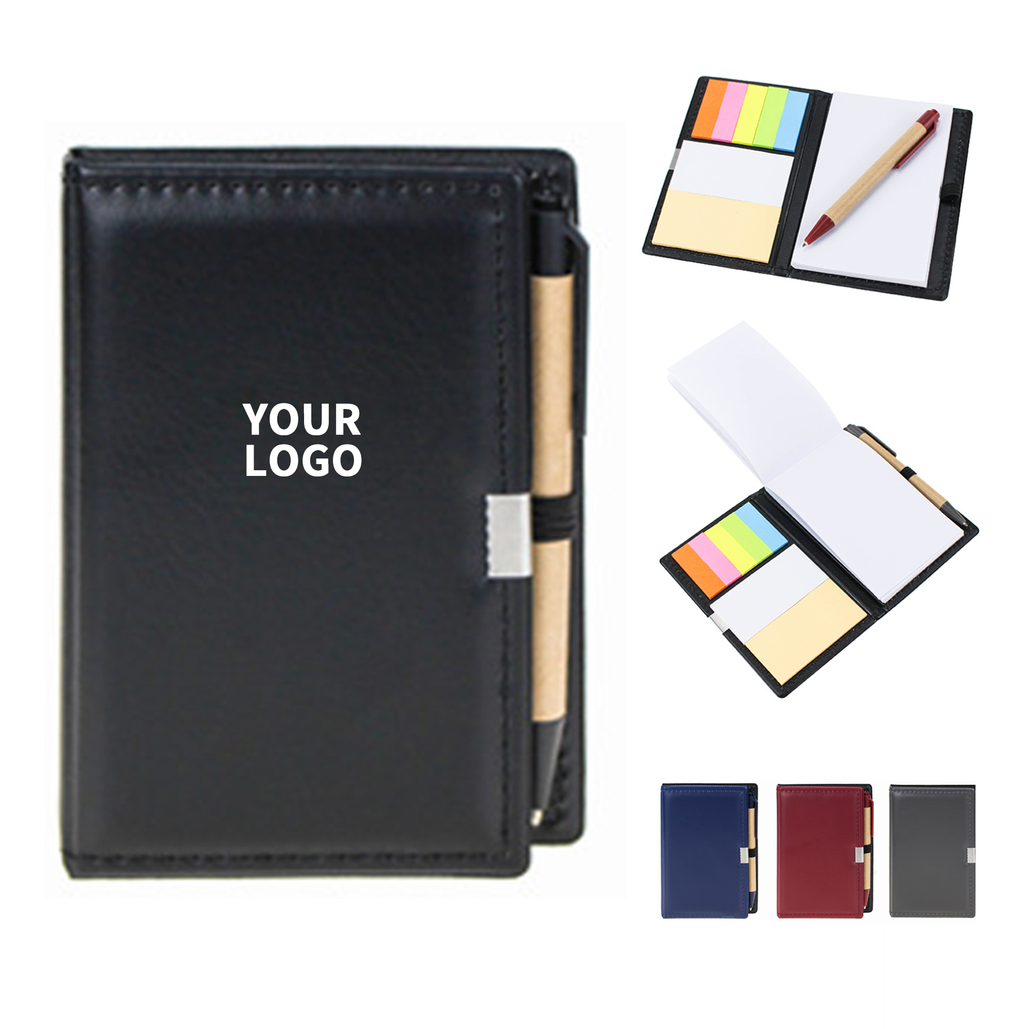 PU Cover Note Set With Sticky Page And Writing Pen 5.2" x 3.6" x 0.4" 2