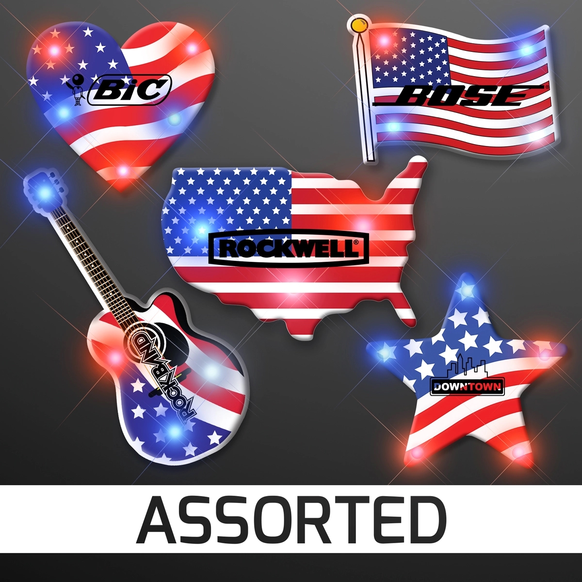 Assorted Red White & Blue Patriotic Pin Set 11