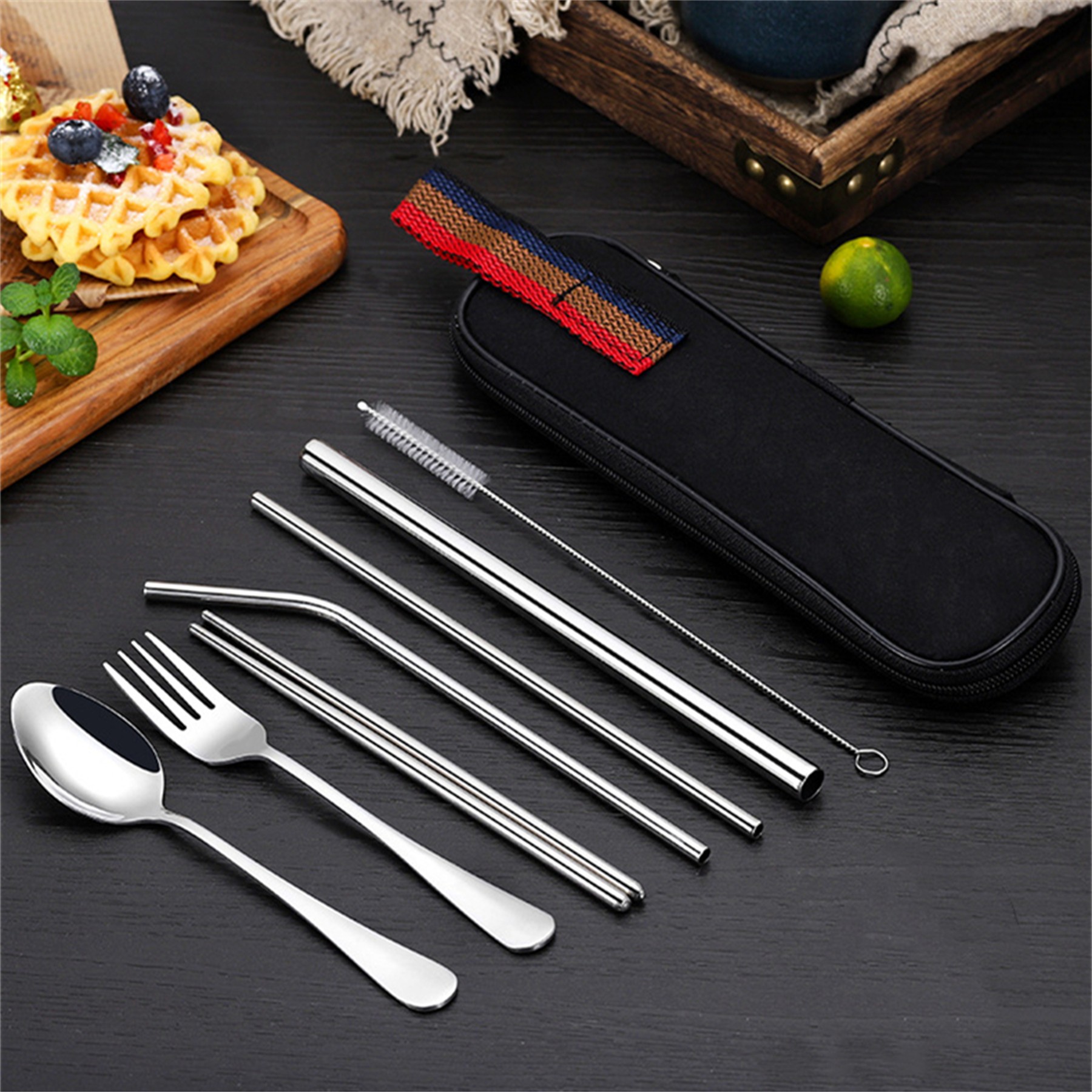 Stainless Steel Utensils With Straw Set Of 7 3