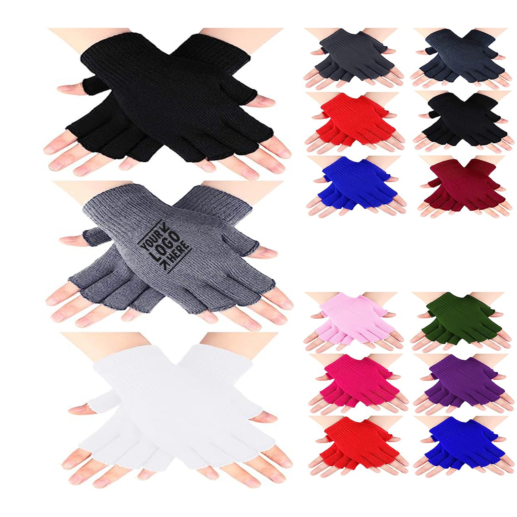 Winter Half Finger Knit Gloves for Women Men 3