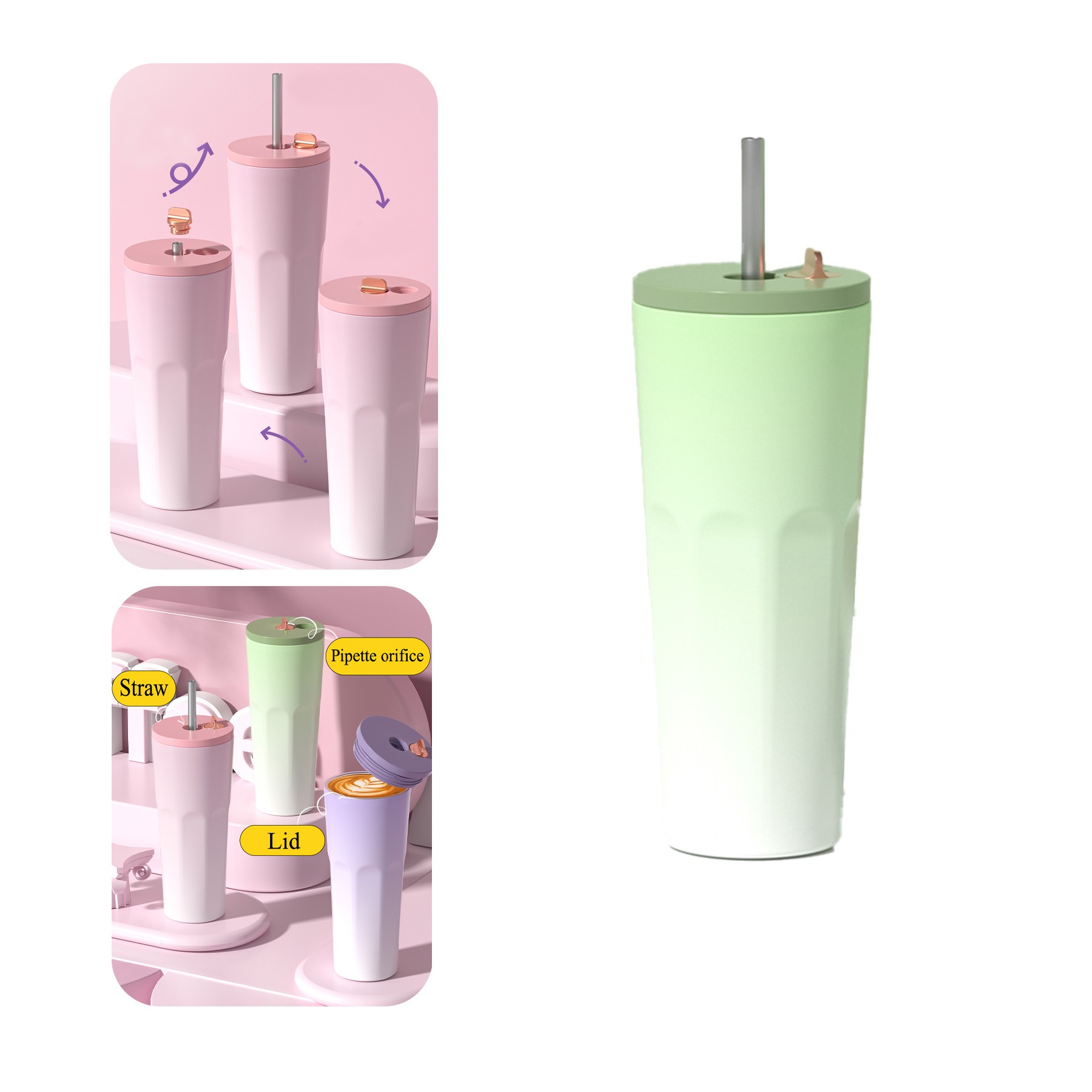 Travel Coffee Mug Tumbler With Lid And Retractable Straw 4