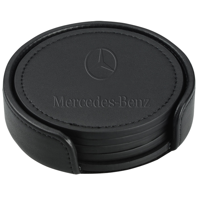 Premium Round Stitched Leather Coaster Set 5