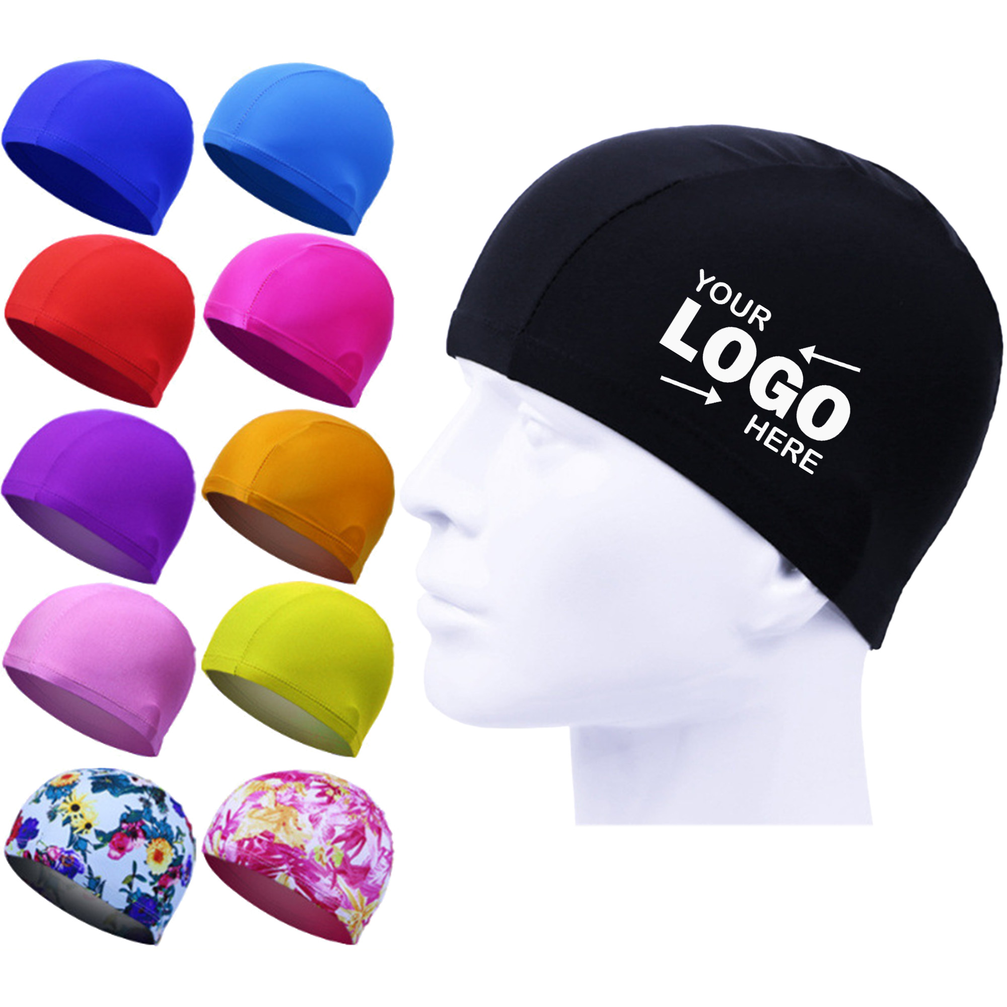 MOQ 50 Colorful Polyester Fabric Swimming Cap 2