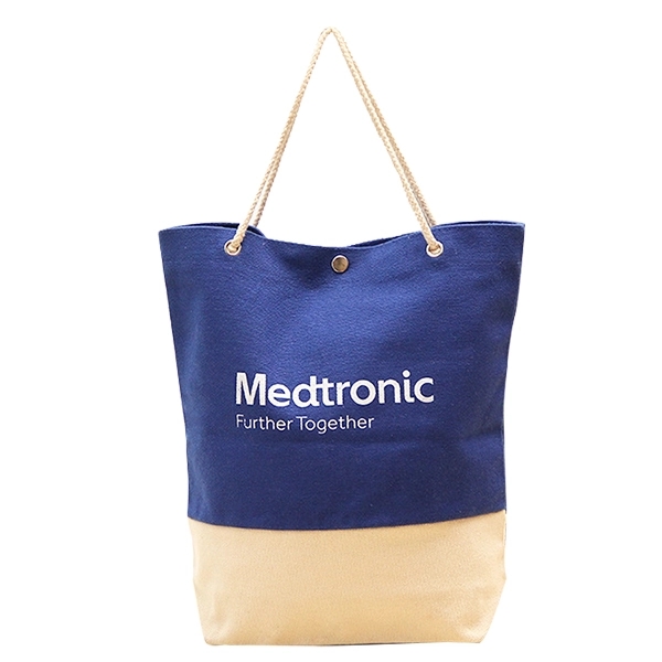 Two-tone canvas rope tote bag, custom tote bag with logo imprint 2