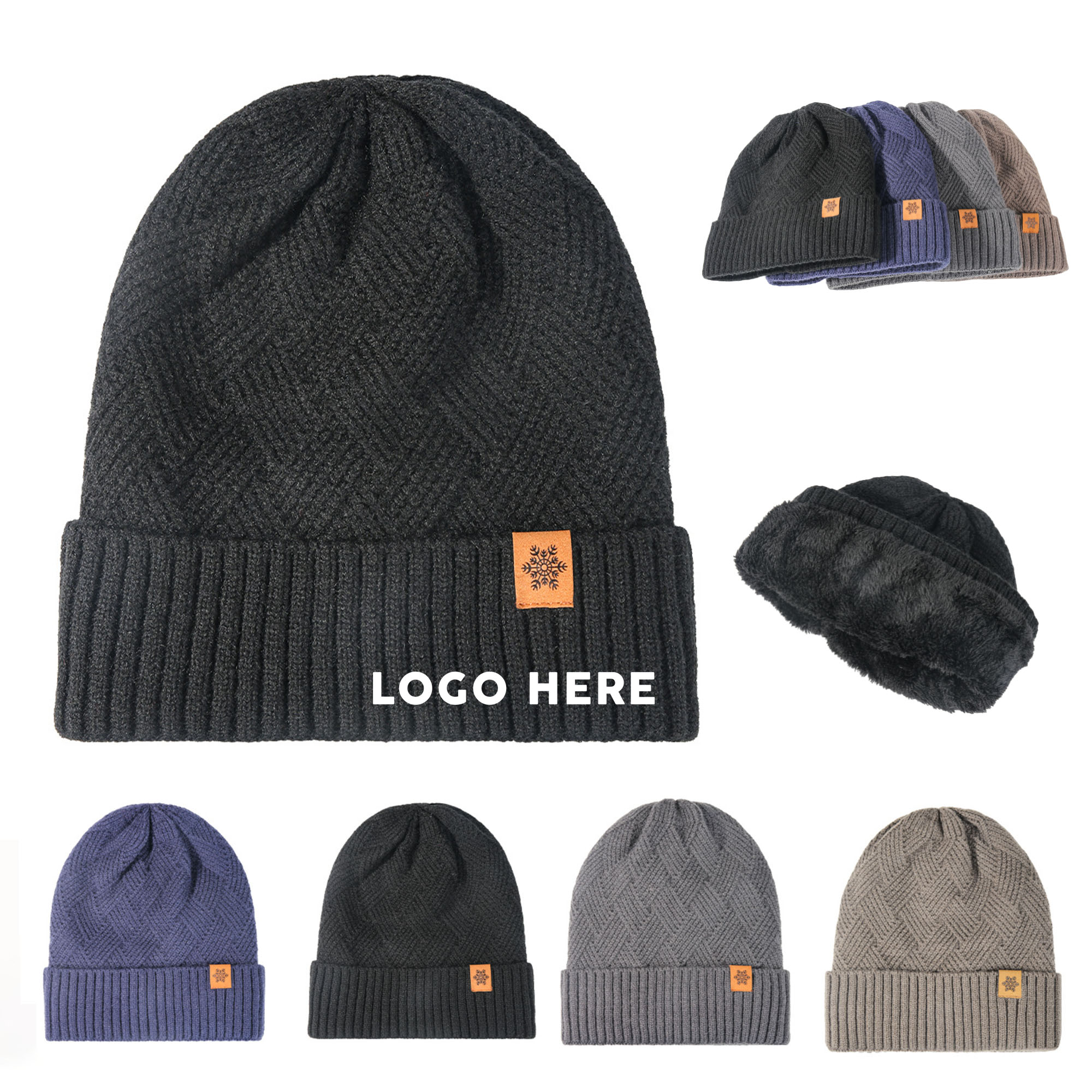 Fleece-Lined Thick Knit Hat 1