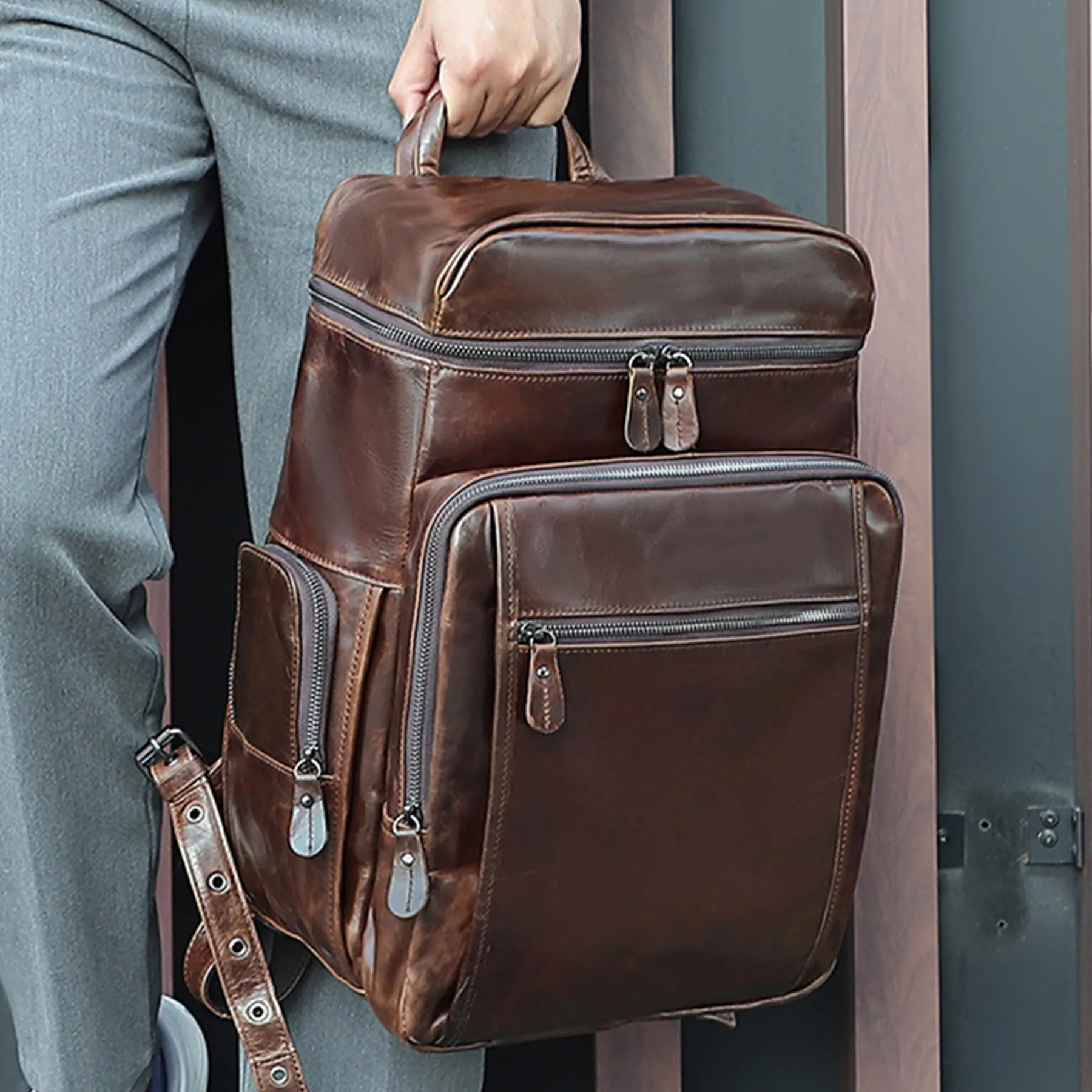 Leather Waterproof Wearable backpack 5