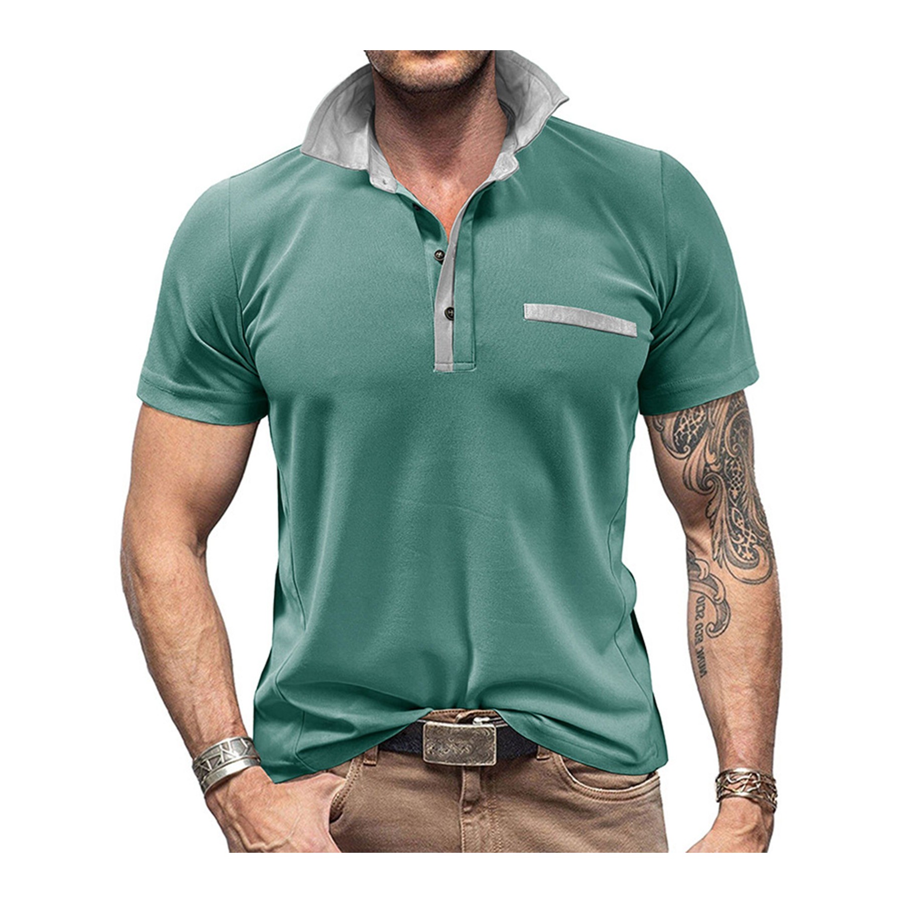Lapel Color Block Short Sleeve Polo Shirt 6