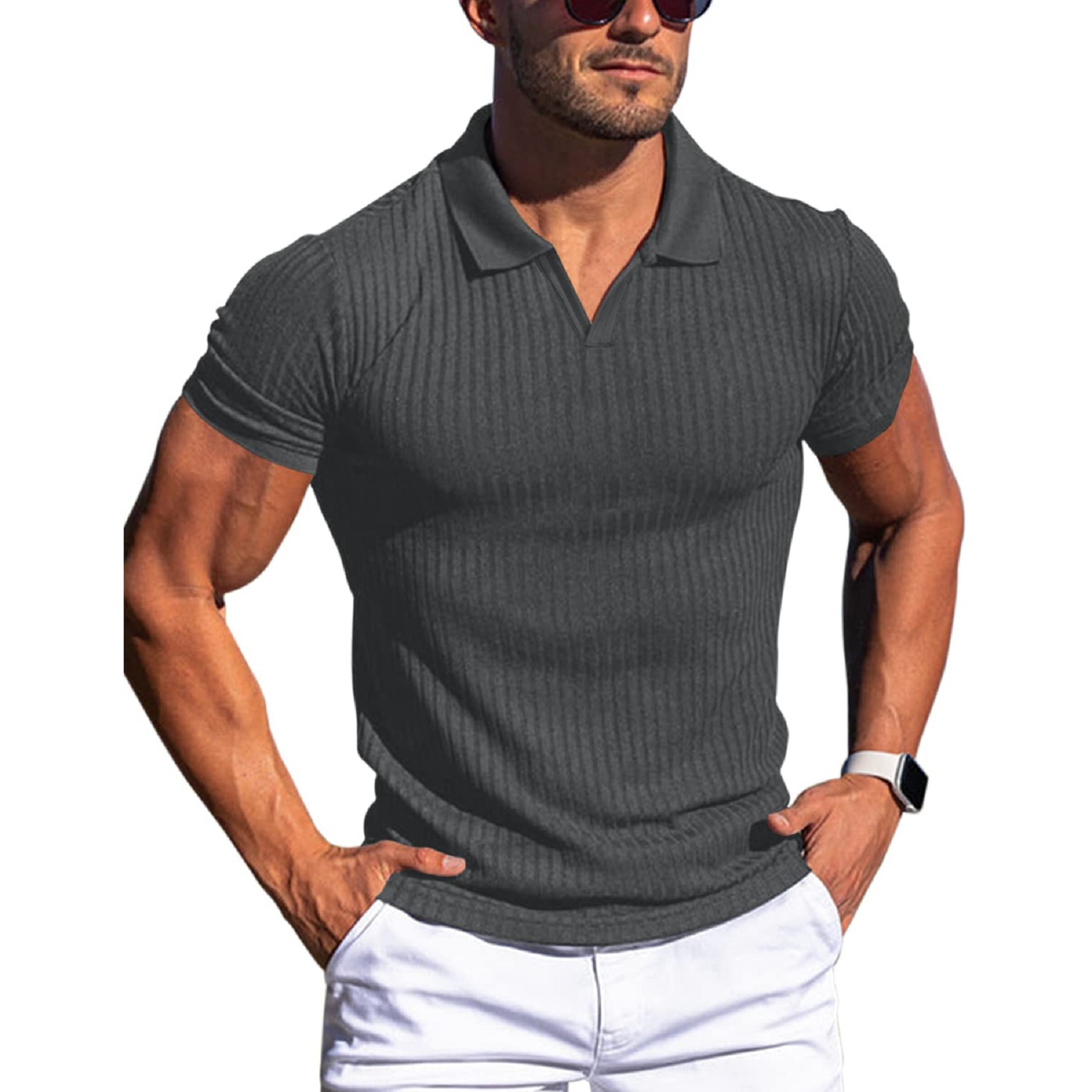 Polo Shirts for Men Short Sleeve Slim Fit Shirts Casual Stretch 7