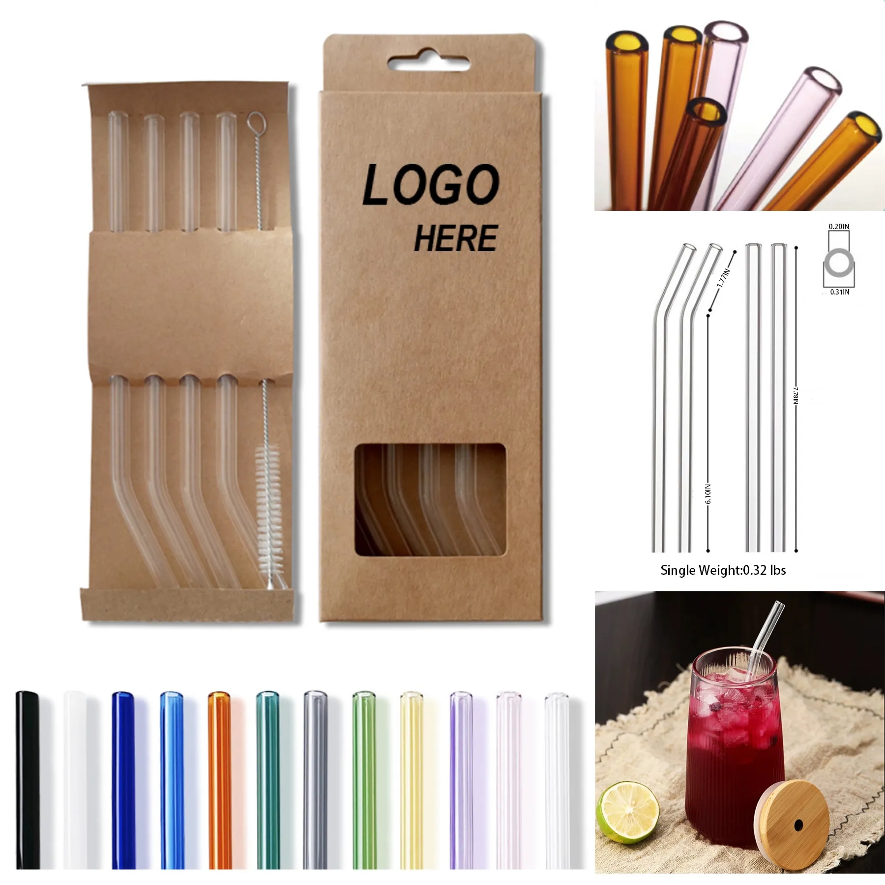 4 Glass Straws with Nylon Brush 5-in-1 Set 3