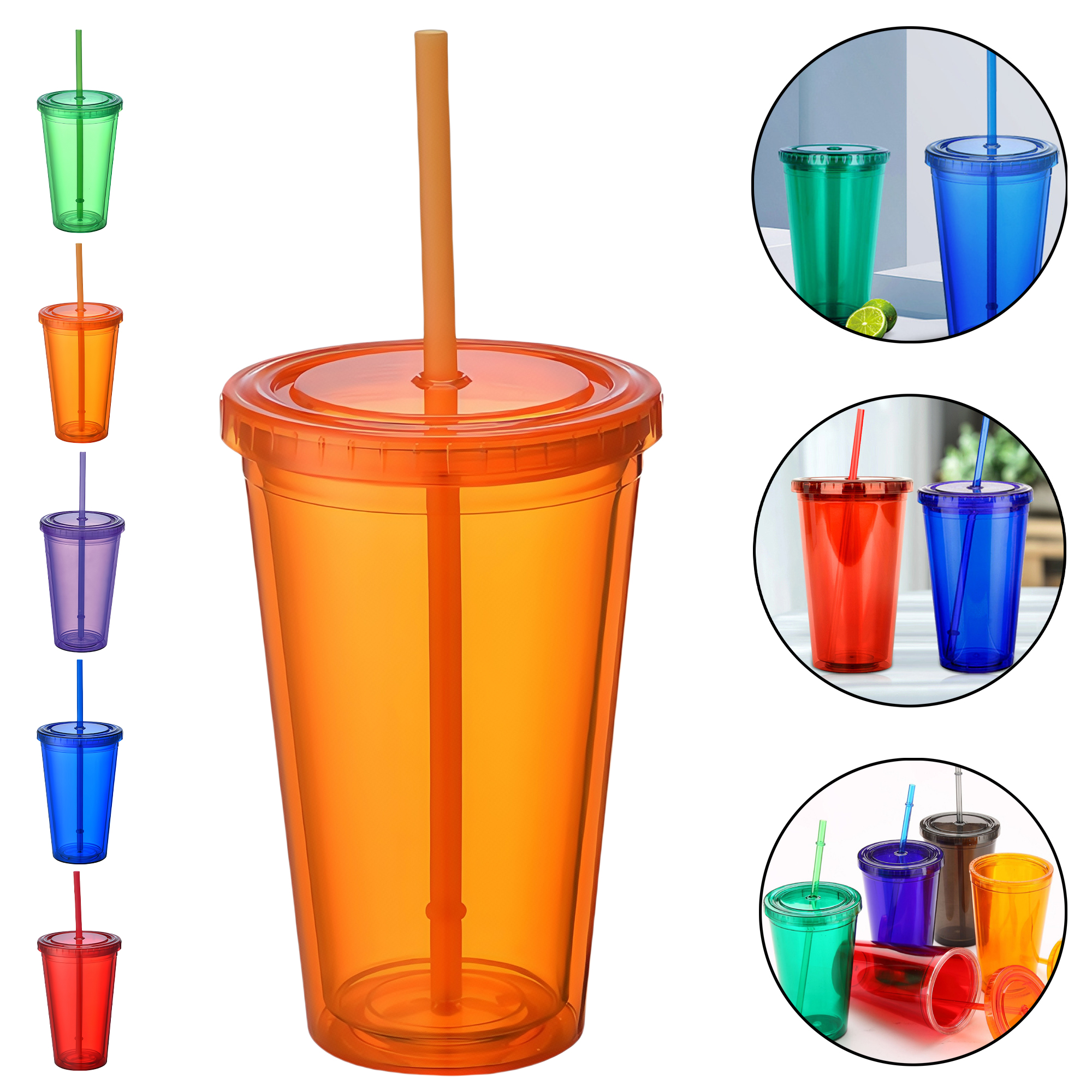 500ml Double Wall Plastic Straw Cup with Lid, custom plastic cup with logo imprint 6