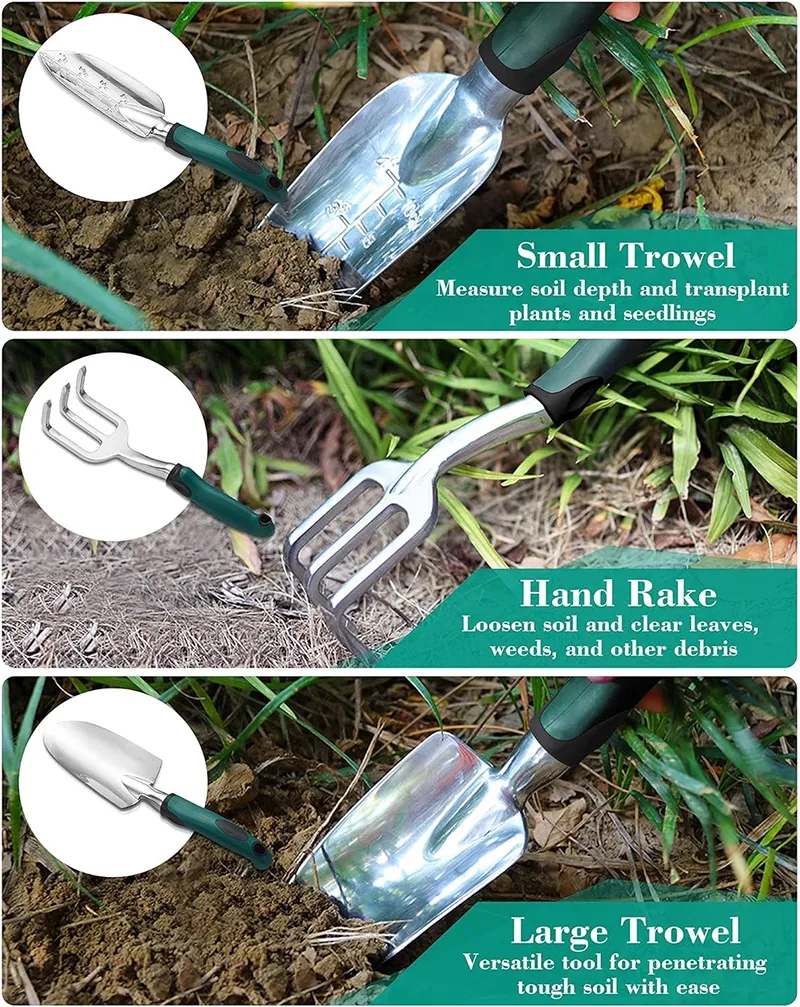 11 Piece Aluminum Alloy Hand Tool Starter Kit with Garden Ba 6