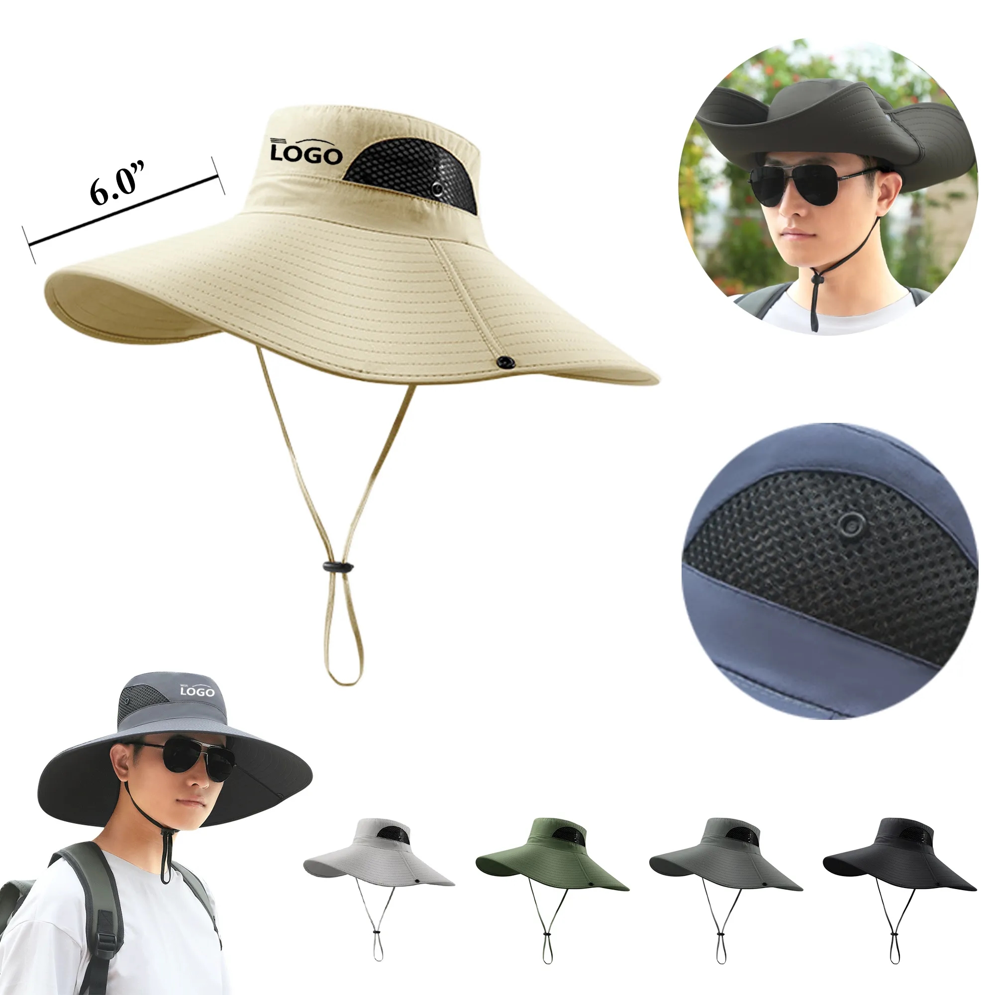 MOQ30 6 Inch Wide Brim Fishing Bucket Hat
