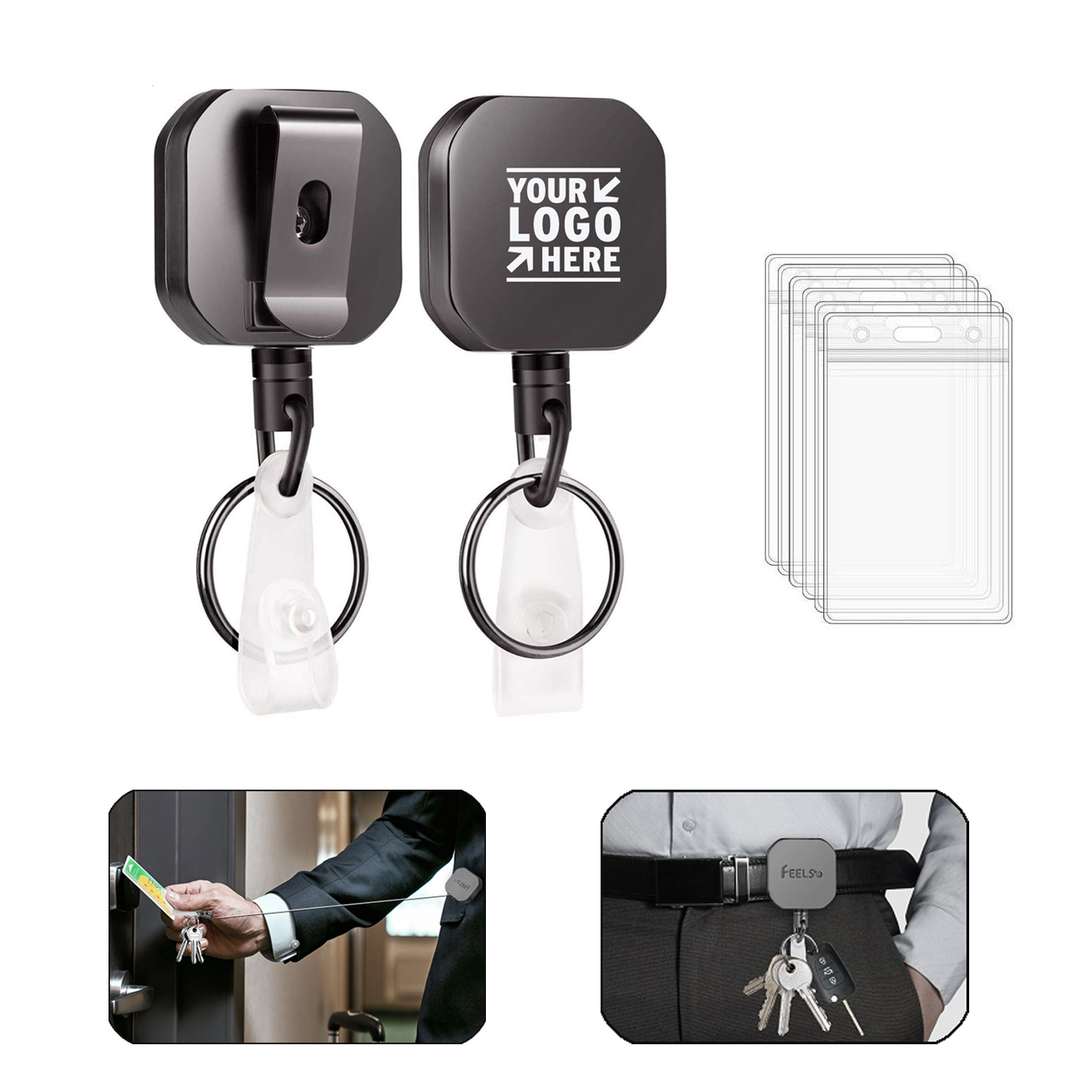 2 pack Belt Clip Key Ring and 6pcs Plastic ID Card Holders 2