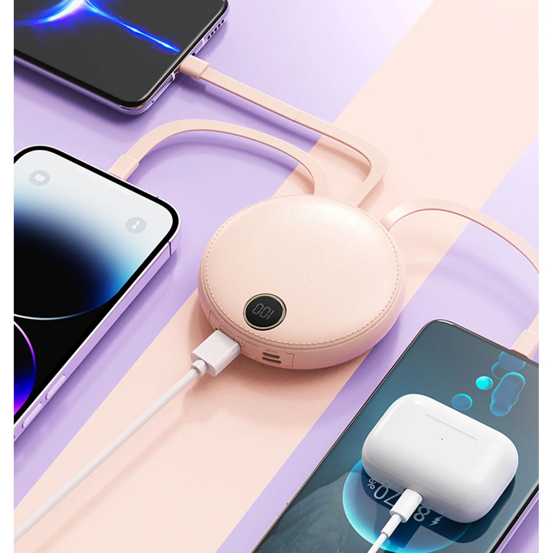 4 in 1 6000mAh Round Leather Fast Charging Power Bank 5