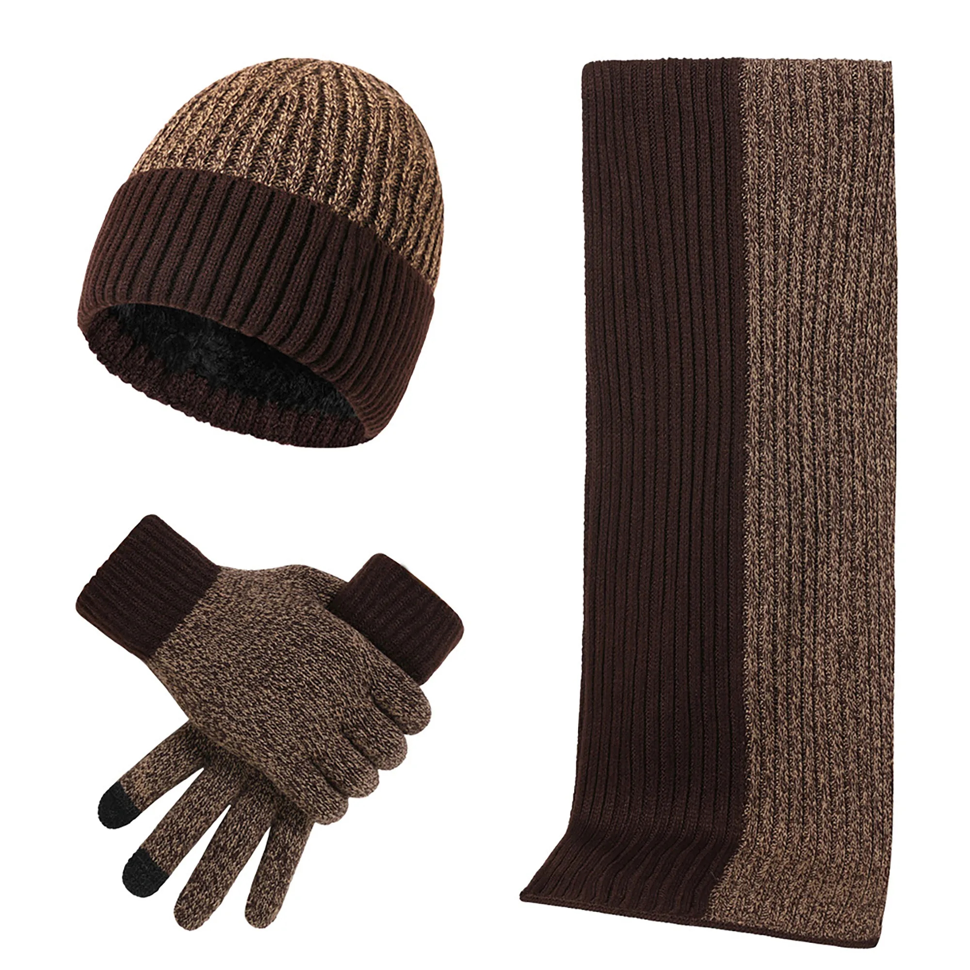 3 in 1 Set Jacquard Touch Screen Gloves Knitted Beanie Hat 5