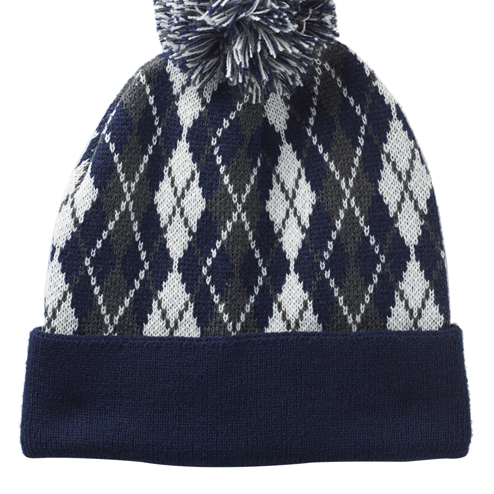 Diamond Pattern Knitted Pompom Beanies 5