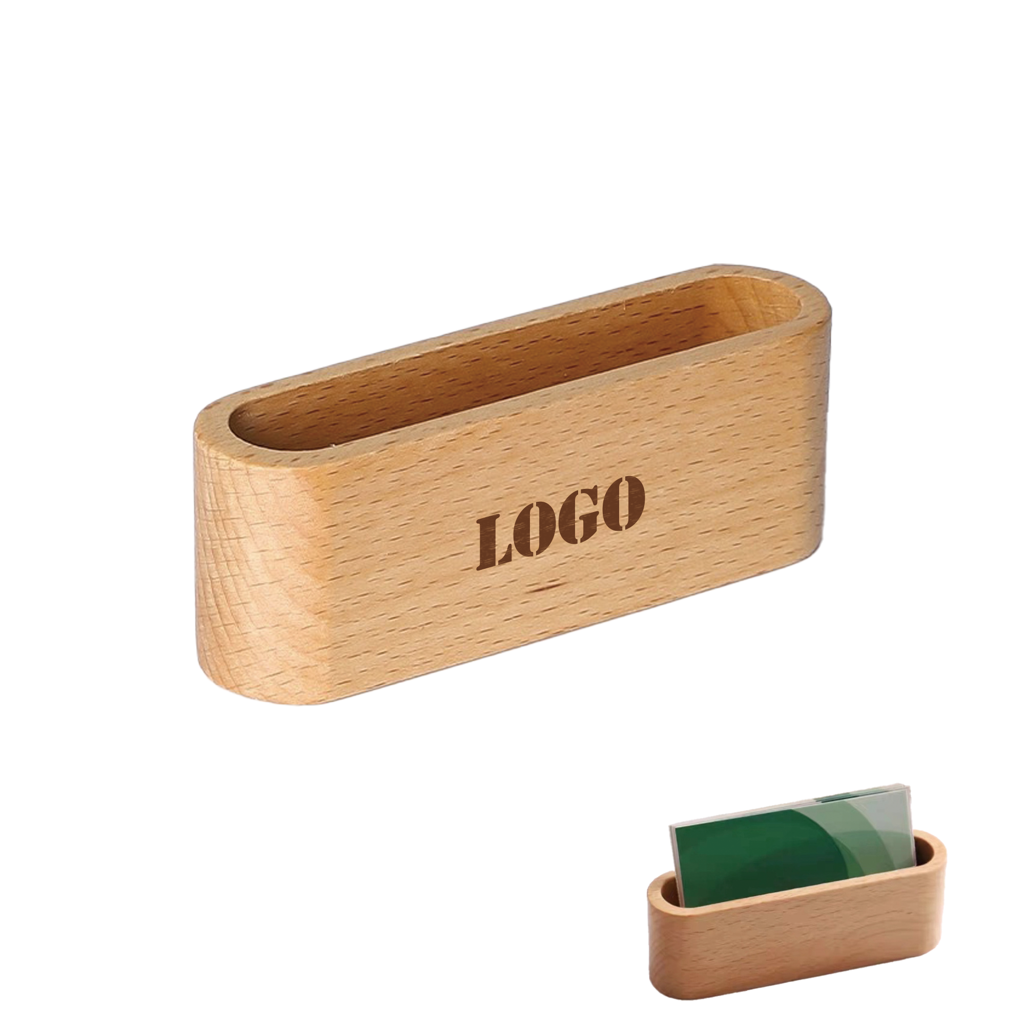 Wood Desktop Business Card Case Display Box, Memo Organizer 2