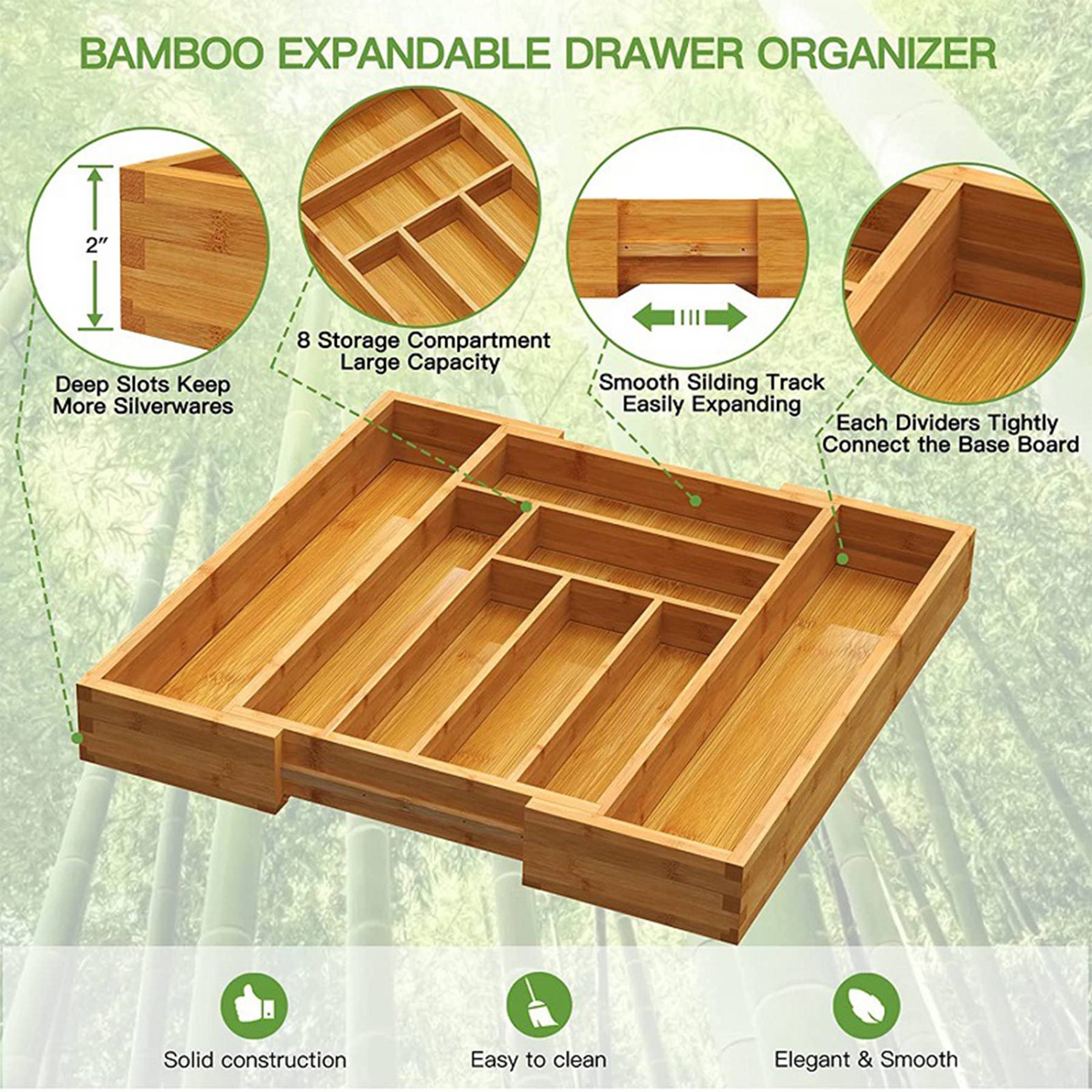 Bamboo Expandable Utensil Tray Organizer 3