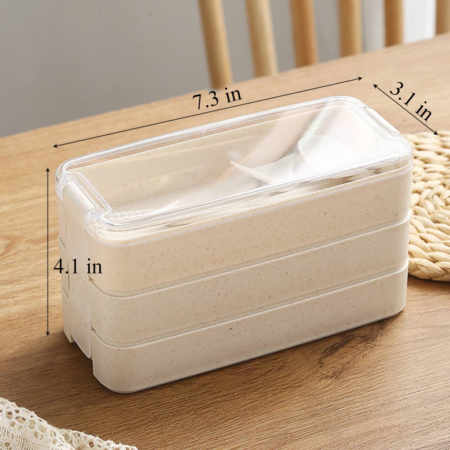 3 Tiers Wheat Straw Lunch Box w/Utensils 7