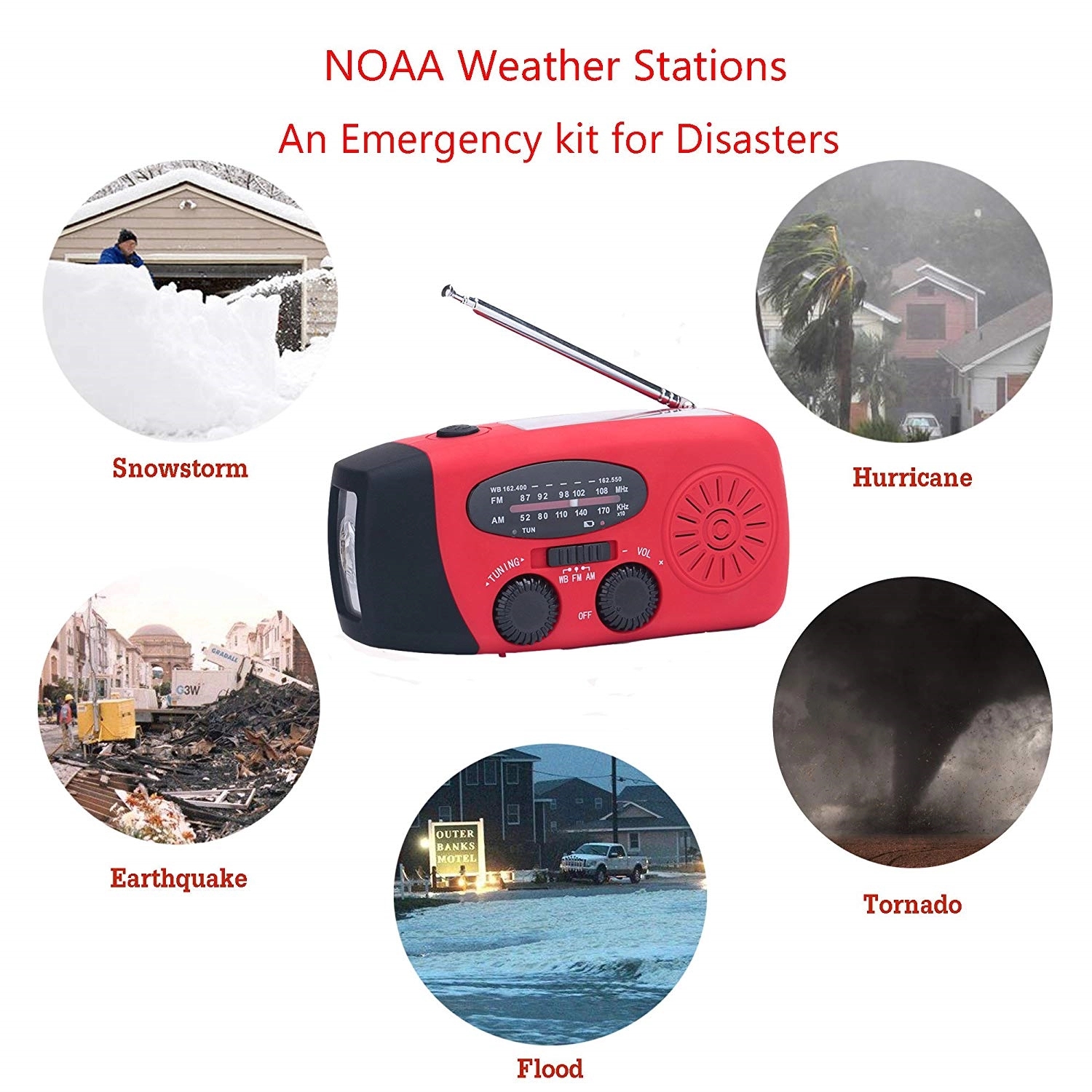 Emergency Solar Hand Crank NOAA AM/FM Radio LED Flashlight 2