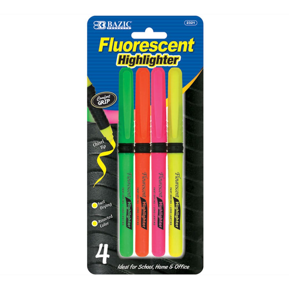 Highlighters - 4 Count Fluorescent Colors Pen-Style 2