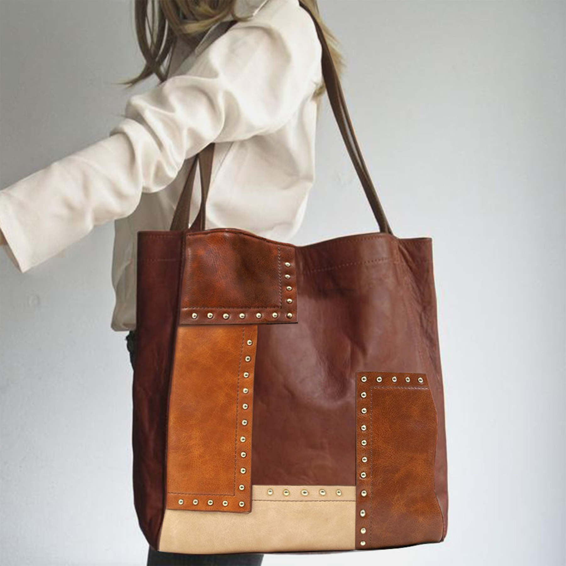 Large PU leather Tote Shoulder Bag, custom tote bag with logo imprint 4