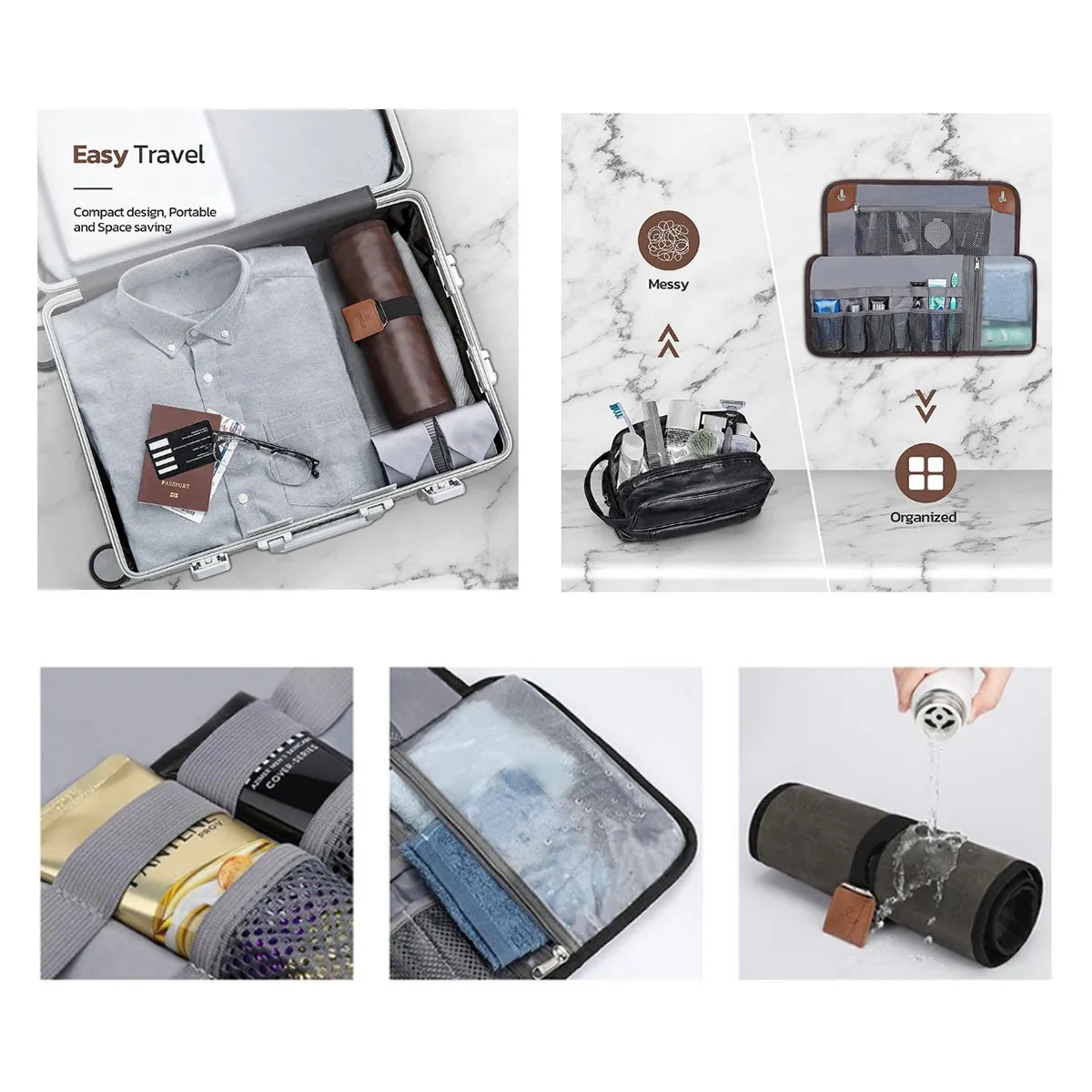 PU Leather Men's Roll Toiletry Bag All-Over Printing 4