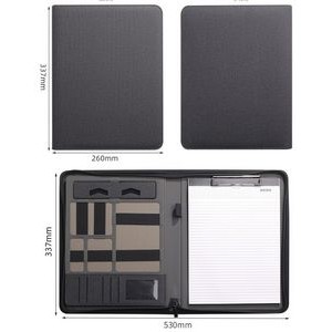 Multi-Functional Pu Leather Zipper File Folder Padfolio With Power Bank 1