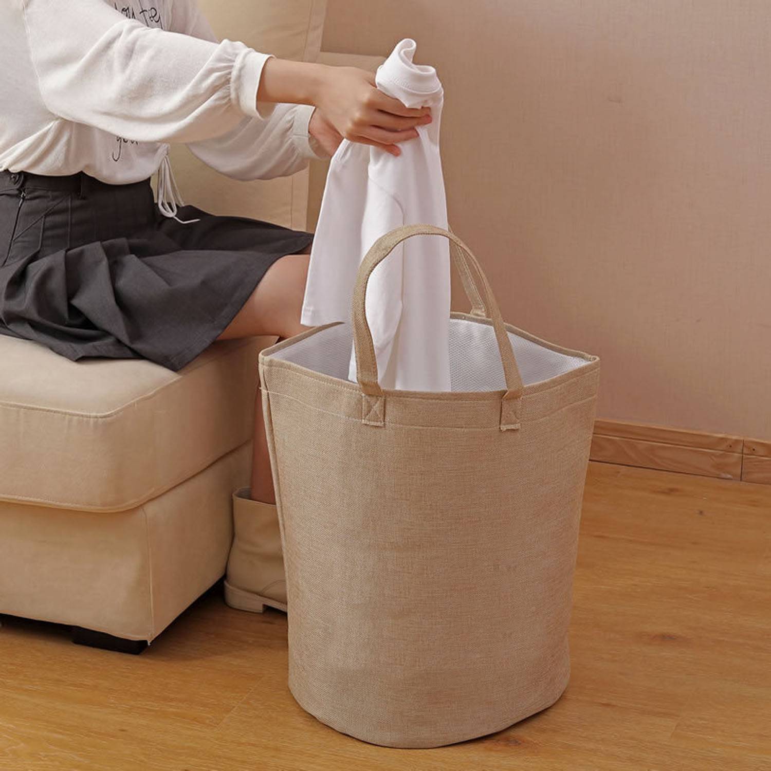 Foldable Waterproof Linen Beach Clothes Storage Tote Bag, custom tote bag with logo imprint 3