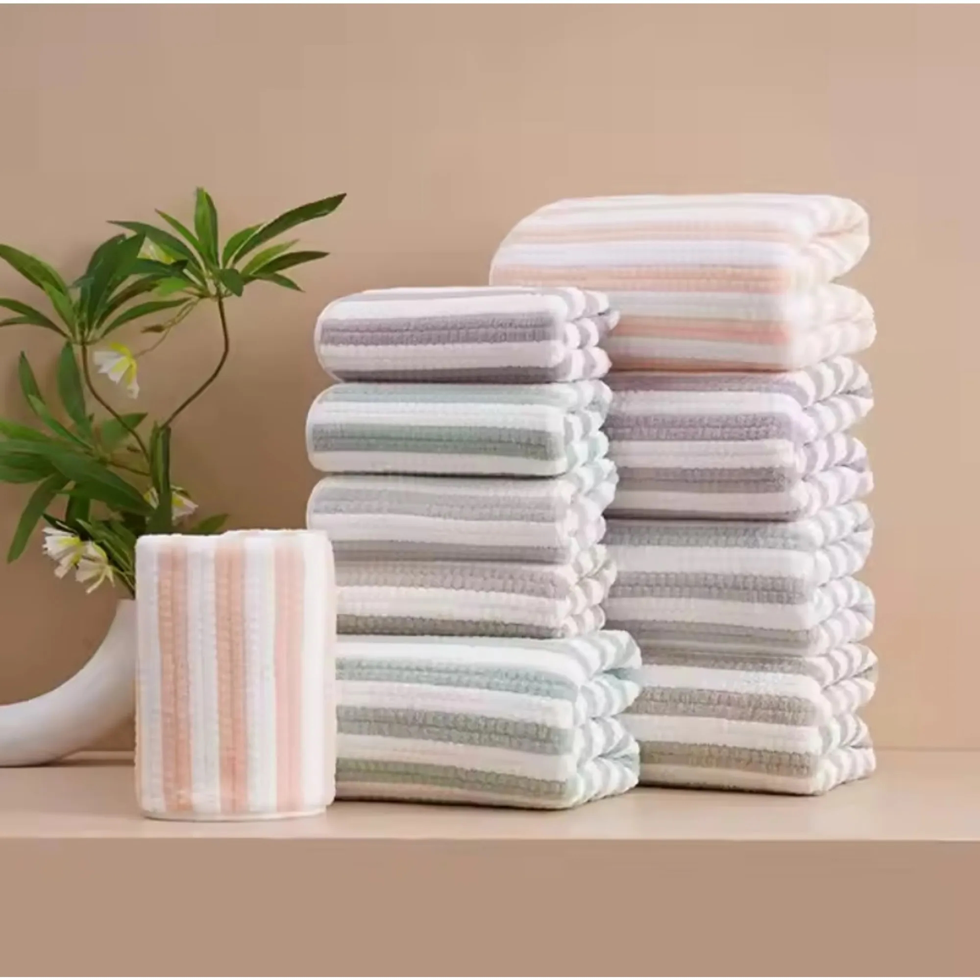 Soft Striped Coral Fleece Towel Ultra Absorbent 3