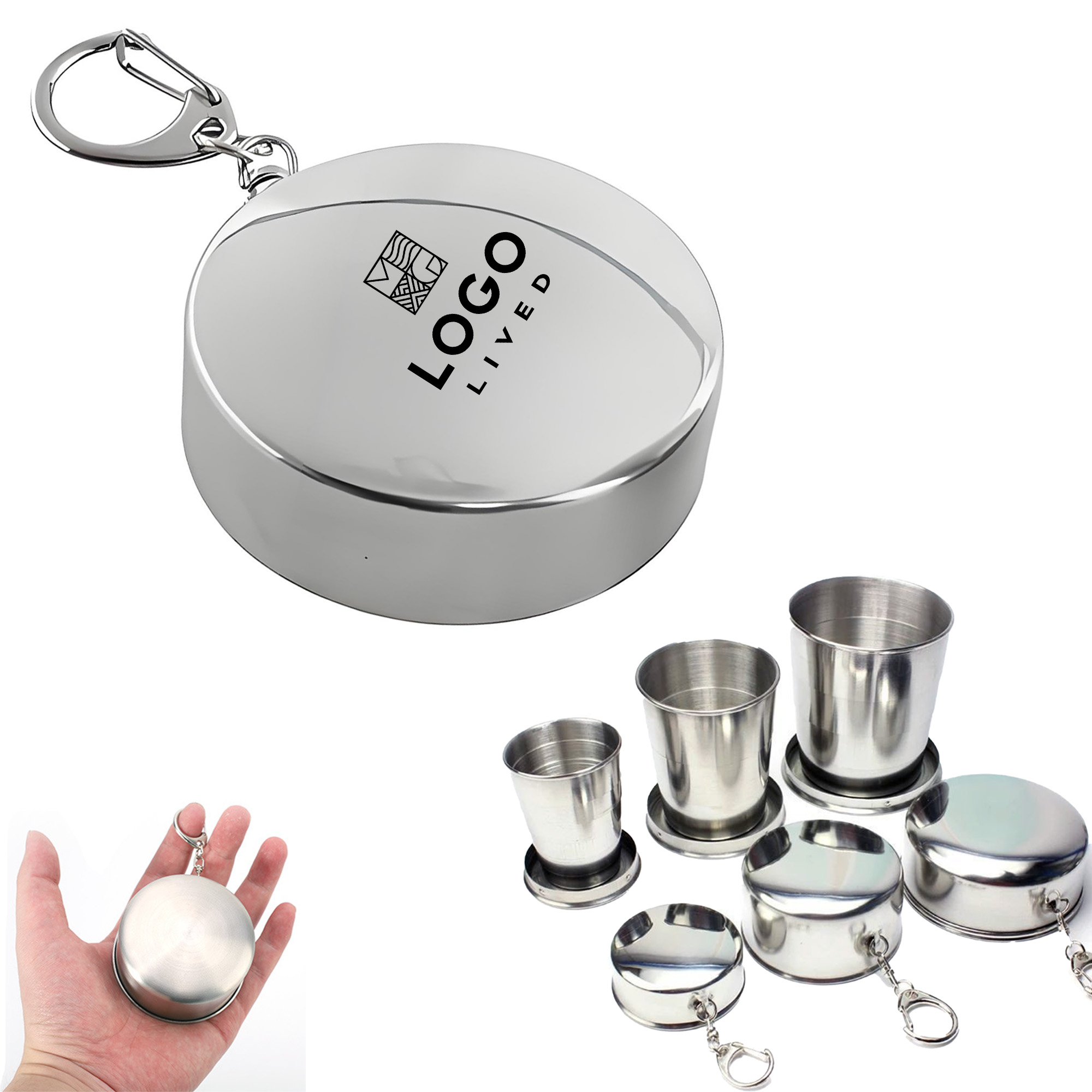 Stainless Steel Telescopic Folding Camping Cup with Keychain 2