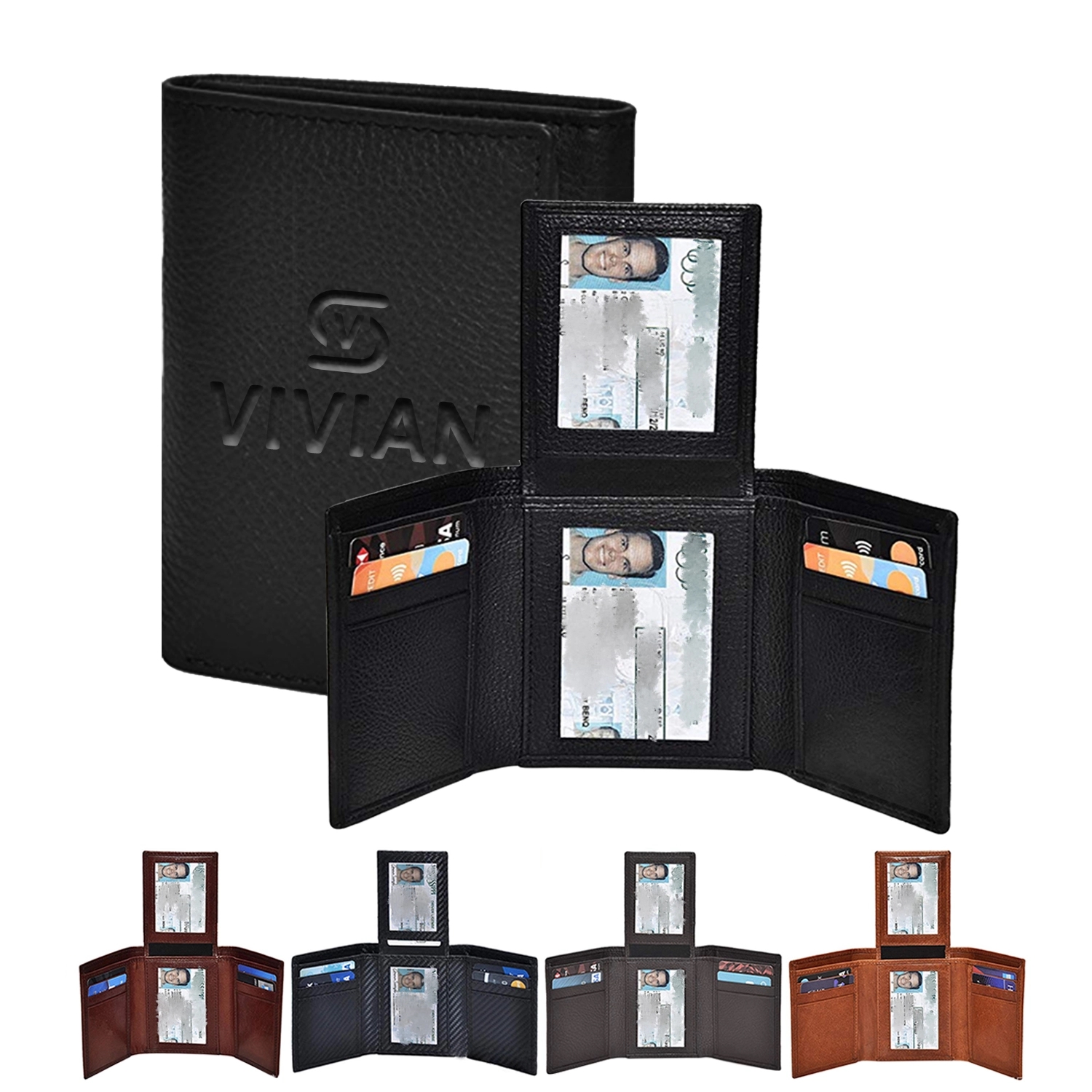 Men Geniune Leather Trifold Wallet W/ Rfid Blocking 2