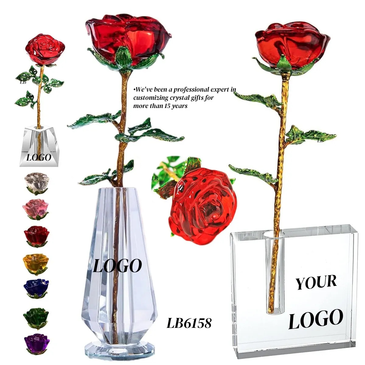 Long Stem Crystal Rose with Vase Romantic Gifts for Her 1