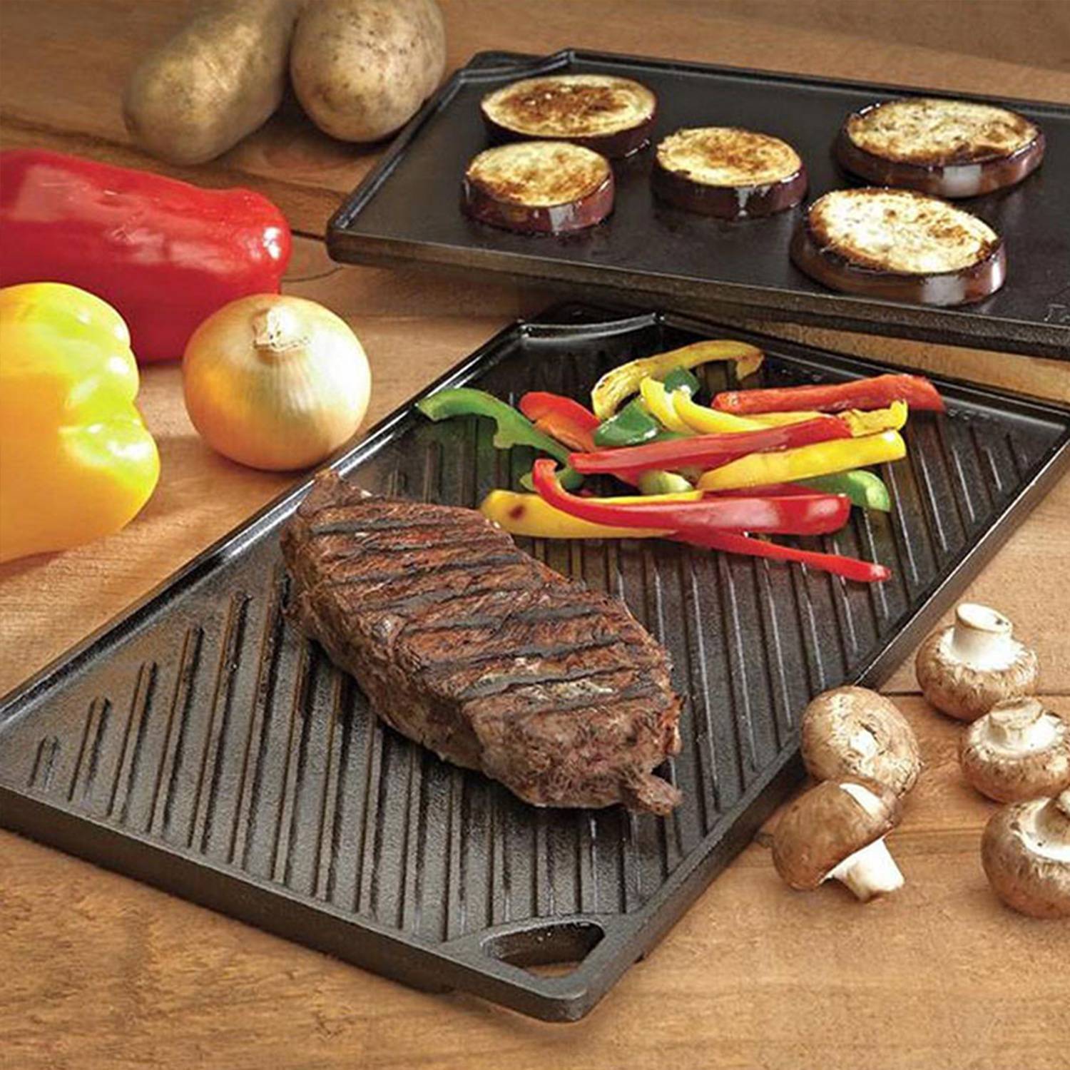 16.7x9.5 IN Cast Iron Rectangular Reversible Grill/Griddle 3