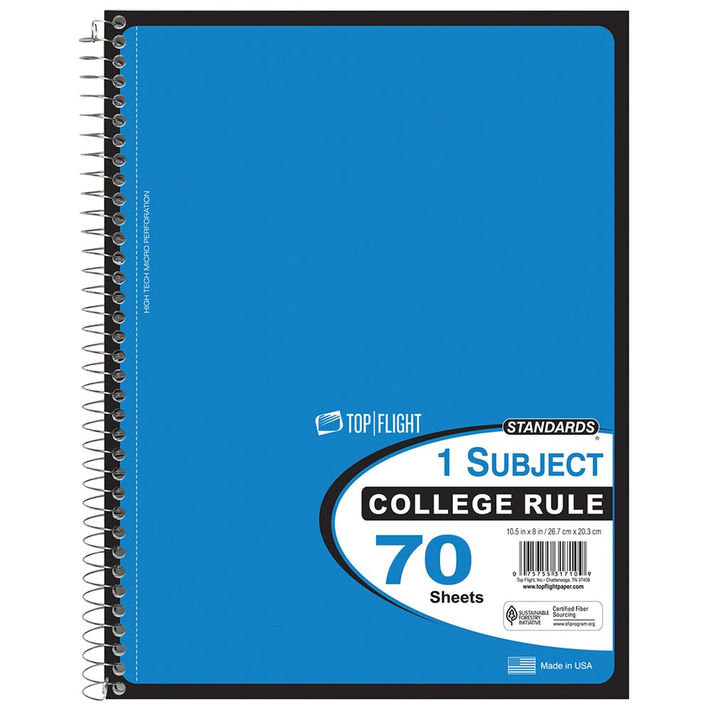 1 Subject Spiral Notebooks - College Ruled 70 Sheets 5 Colors 1