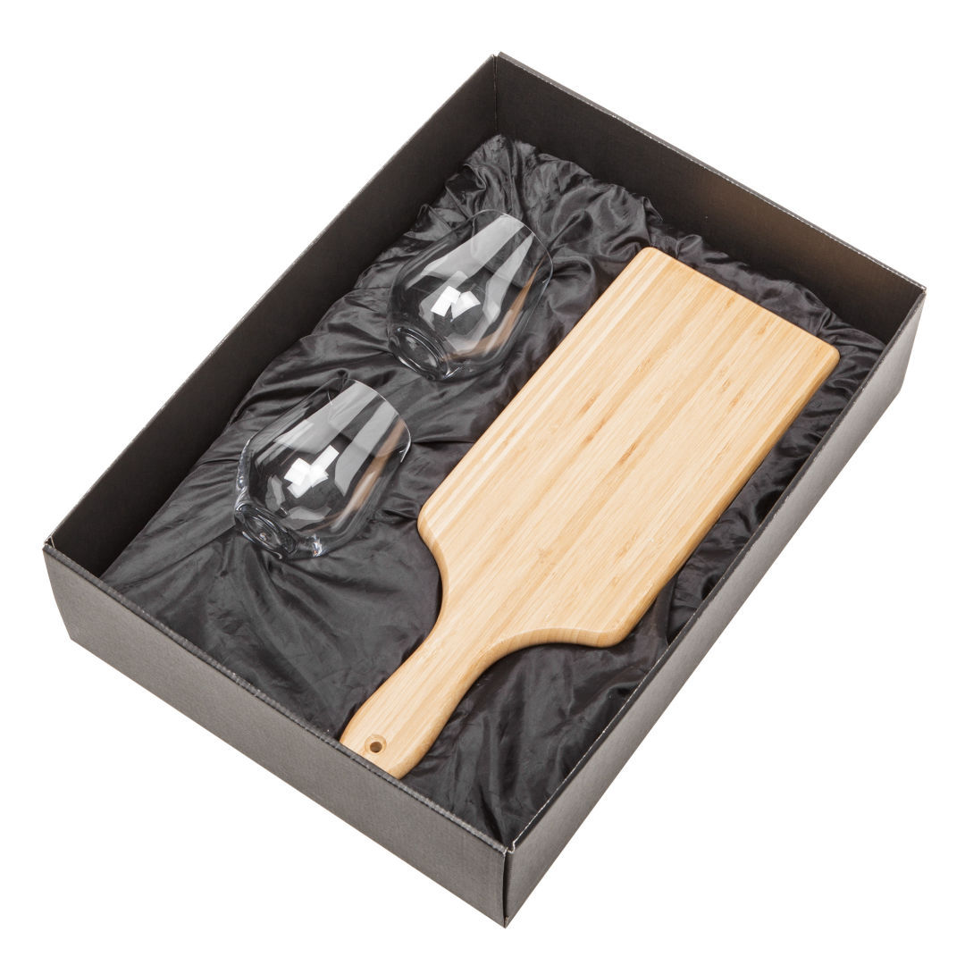 Swissmar® Bamboo Board & 2 Reina Stemless Wine 3