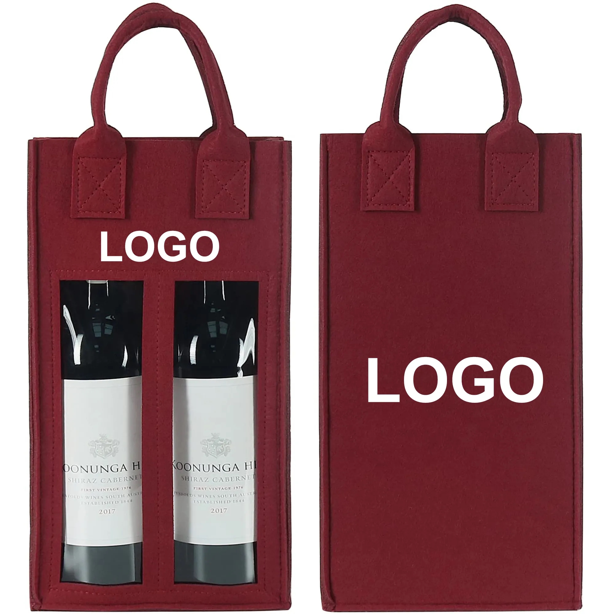 Felt Double Wine Bag with Window Reusable Tote Custom Logo 8