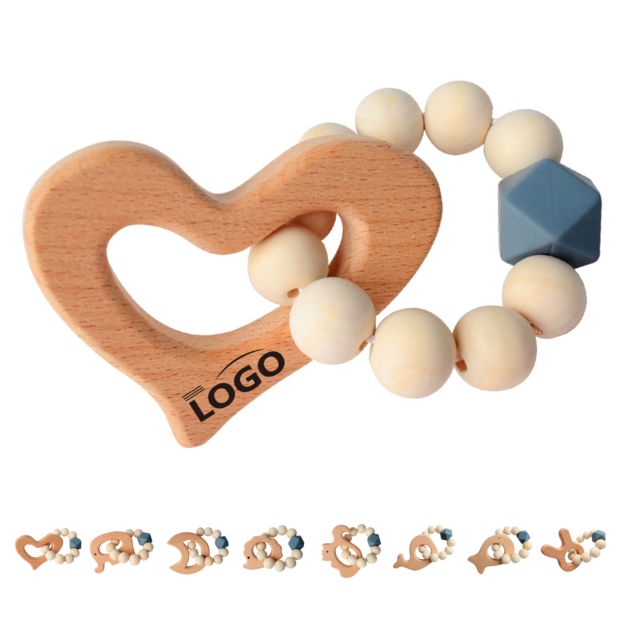 Gray Octagonal Bead Baby Teething Bracelet 7