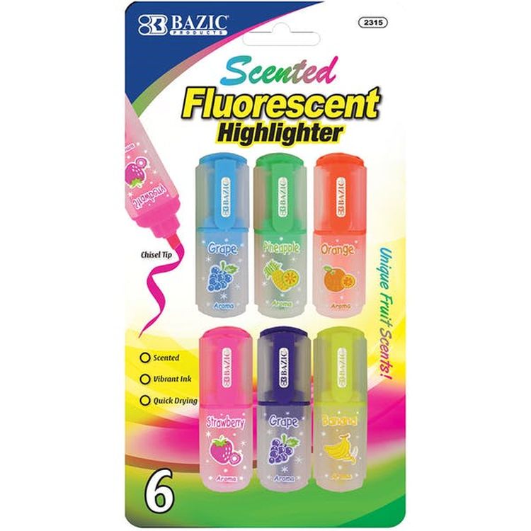 Mini Highlighters - 6 Count Assorted Colors Fruit Scented 2