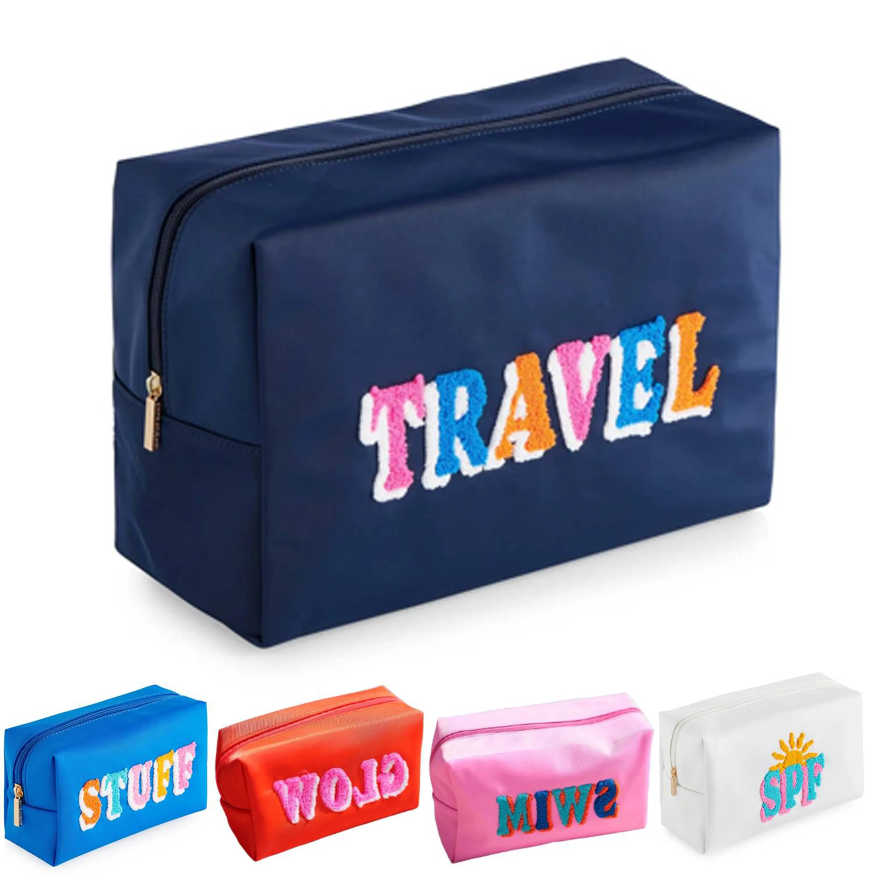 Waterproof Nylon Embroidered Letter Makeup Bag 1