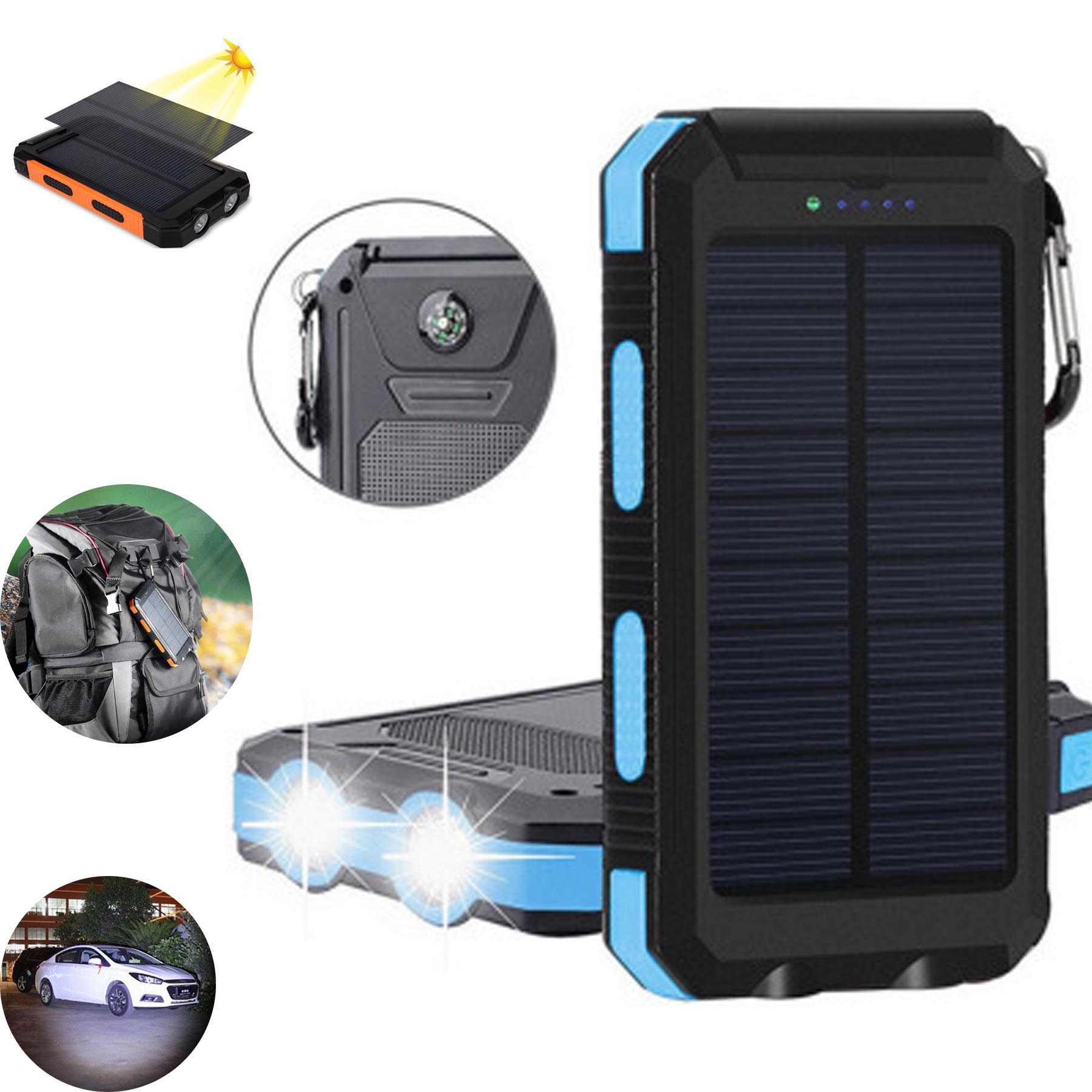 Solar 12000mAh Power Bank With LED Light And USB 1