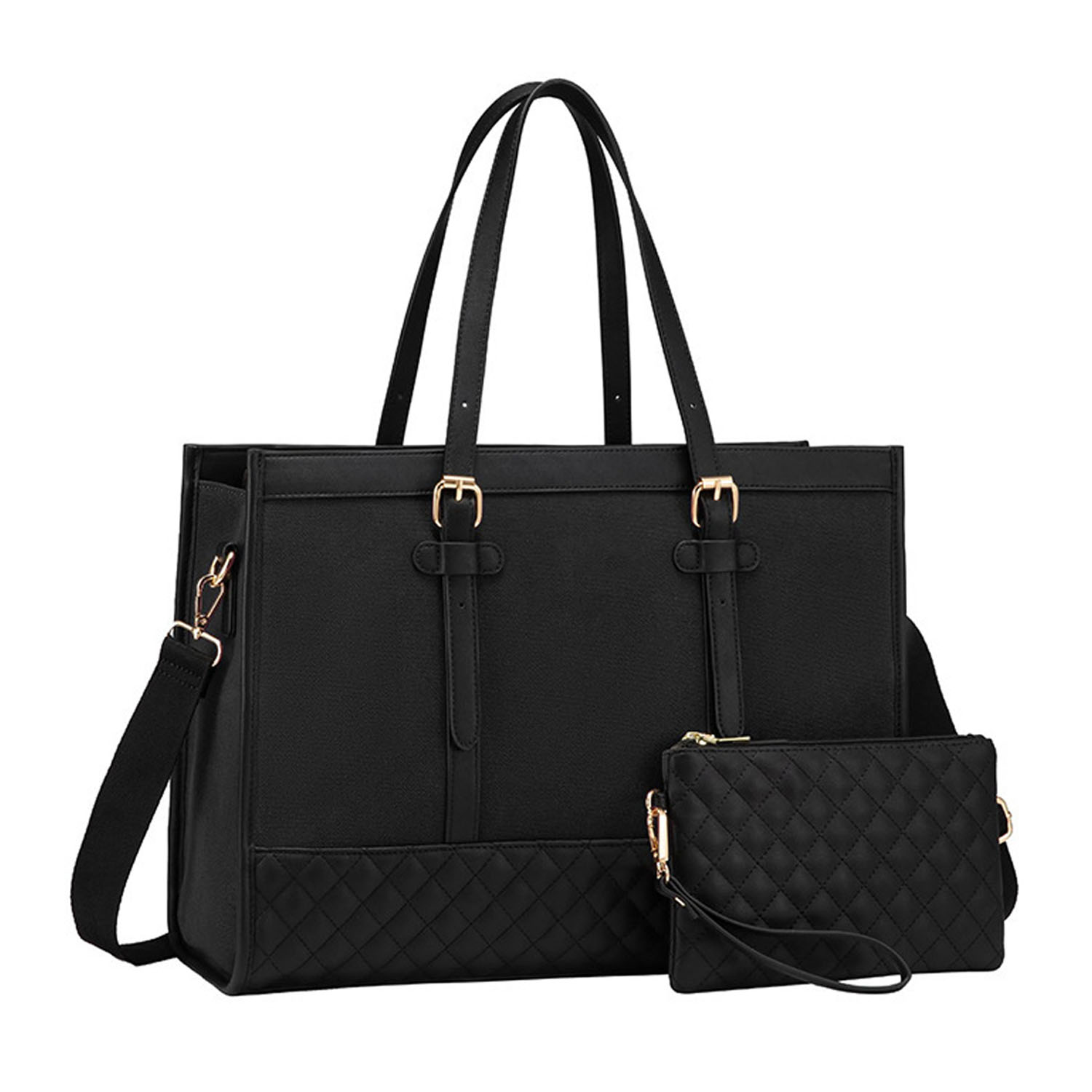 Waterproof PU Leather Laptop Tote Bag w/ Wallet 3